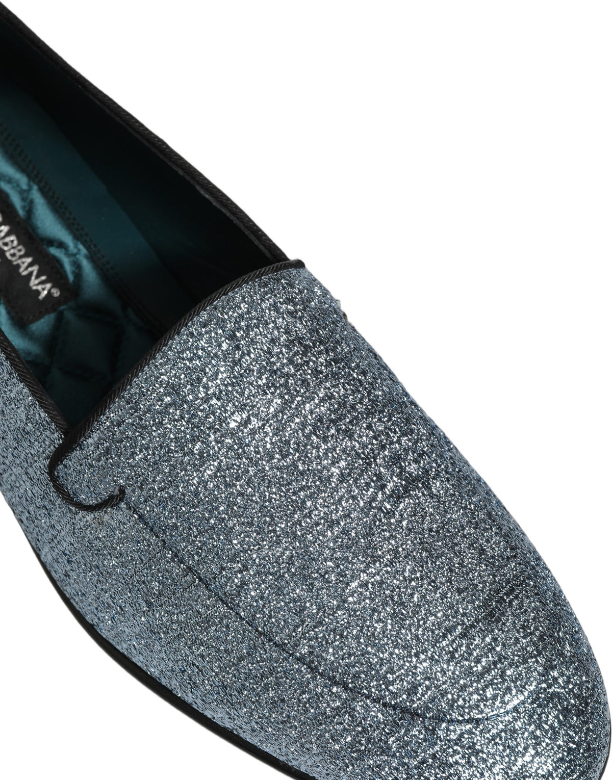 New Dolce & Gabbana Blue Glitter Lurex DG Logo Dress Loafers Shoes