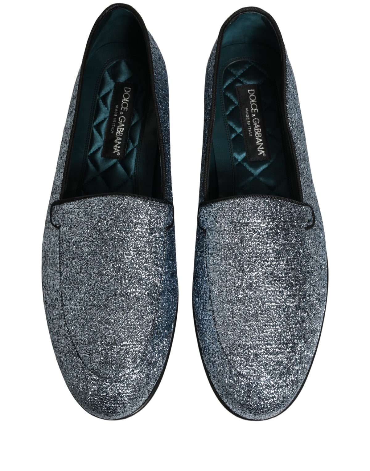 New Dolce & Gabbana Blue Glitter Lurex DG Logo Dress Loafers Shoes