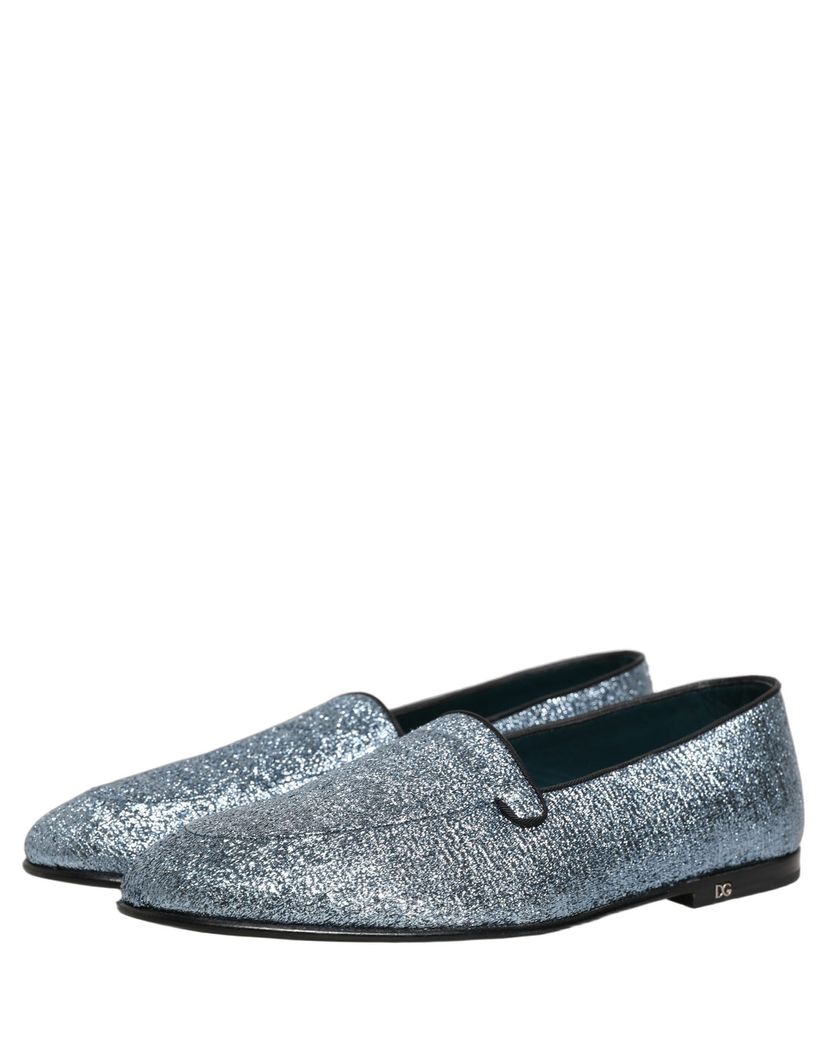 New Dolce & Gabbana Blue Glitter Lurex DG Logo Dress Loafers Shoes