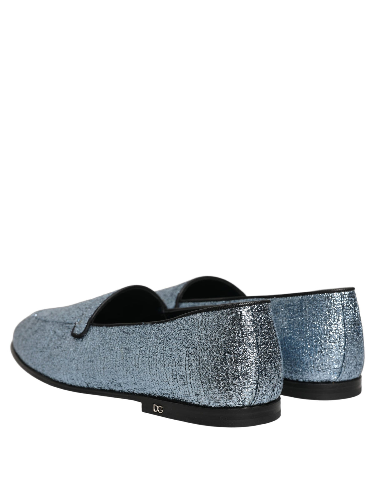 New Dolce & Gabbana Blue Glitter Lurex DG Logo Dress Loafers Shoes