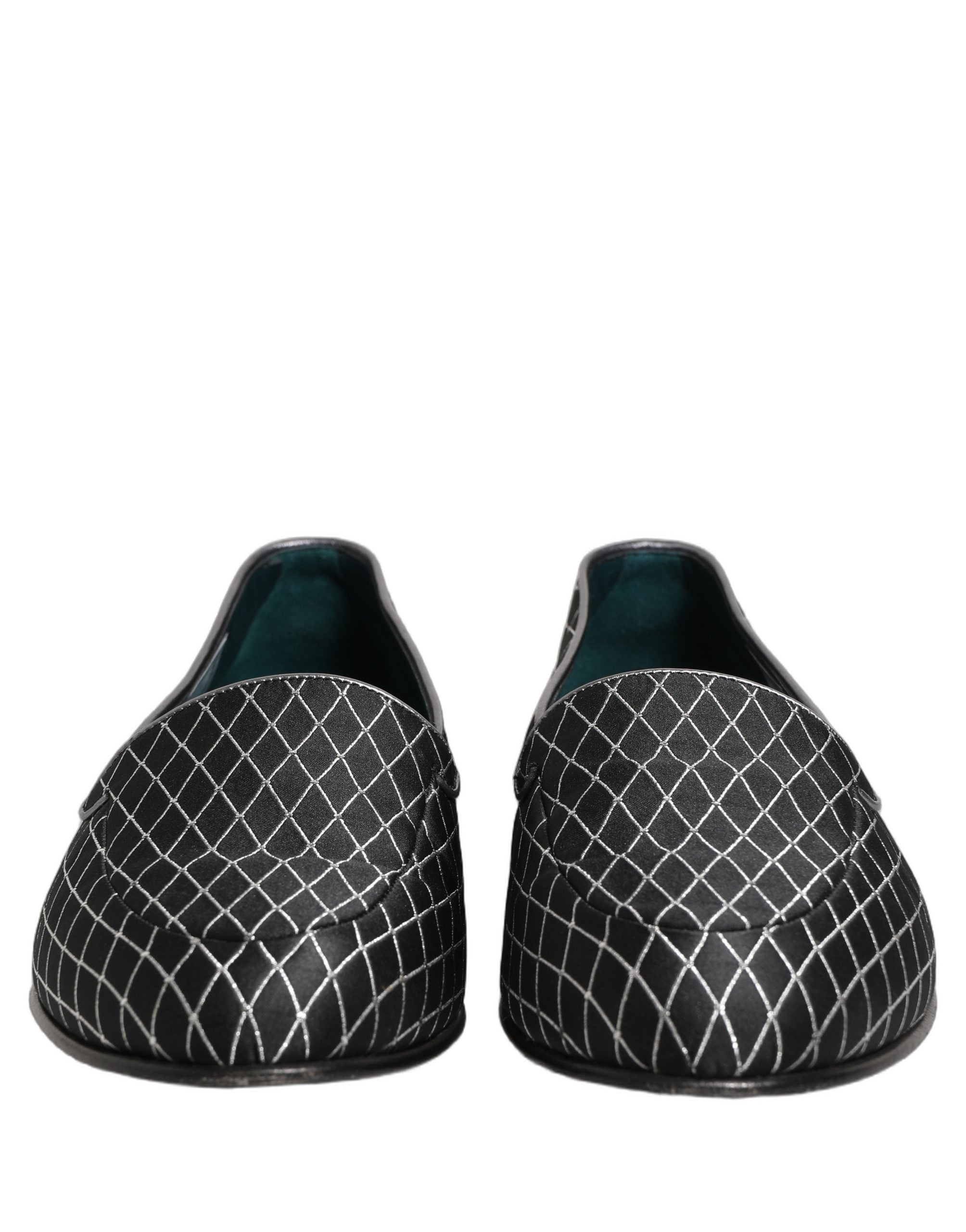 Dolce & Gabbana Black Velvet Diamond Stitched Loafers Shoes