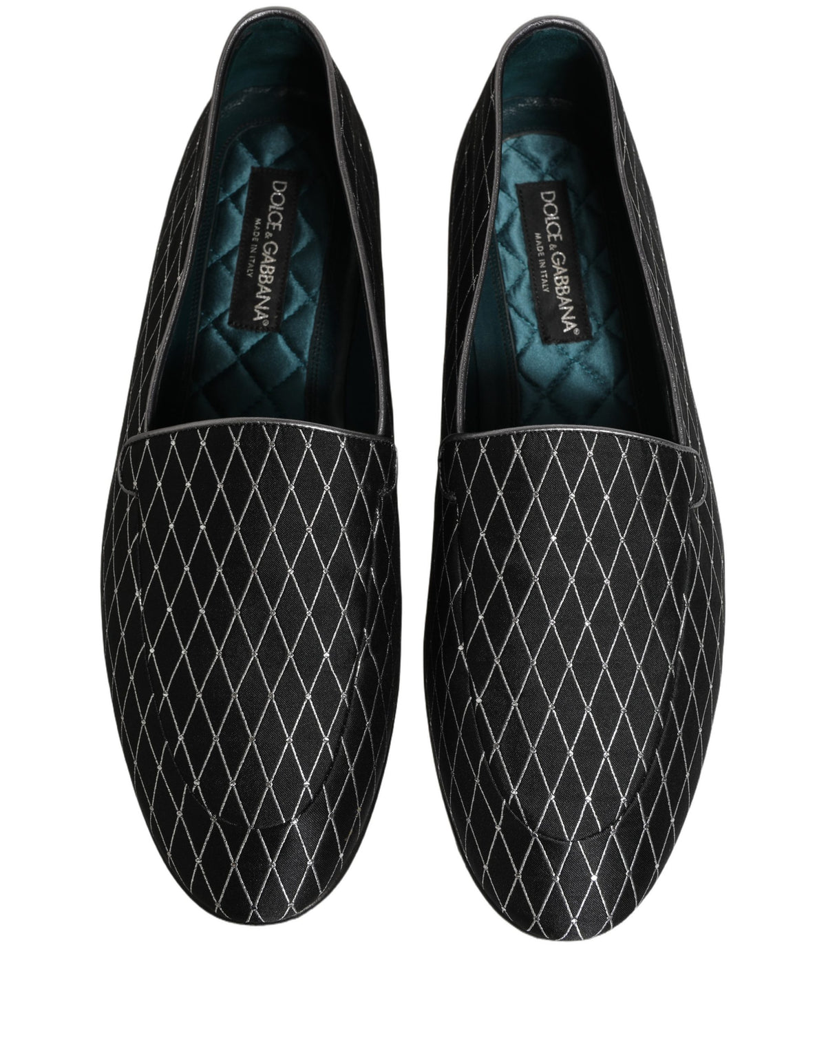New Dolce & Gabbana Black Velvet Diamond Stitched Loafers Shoes