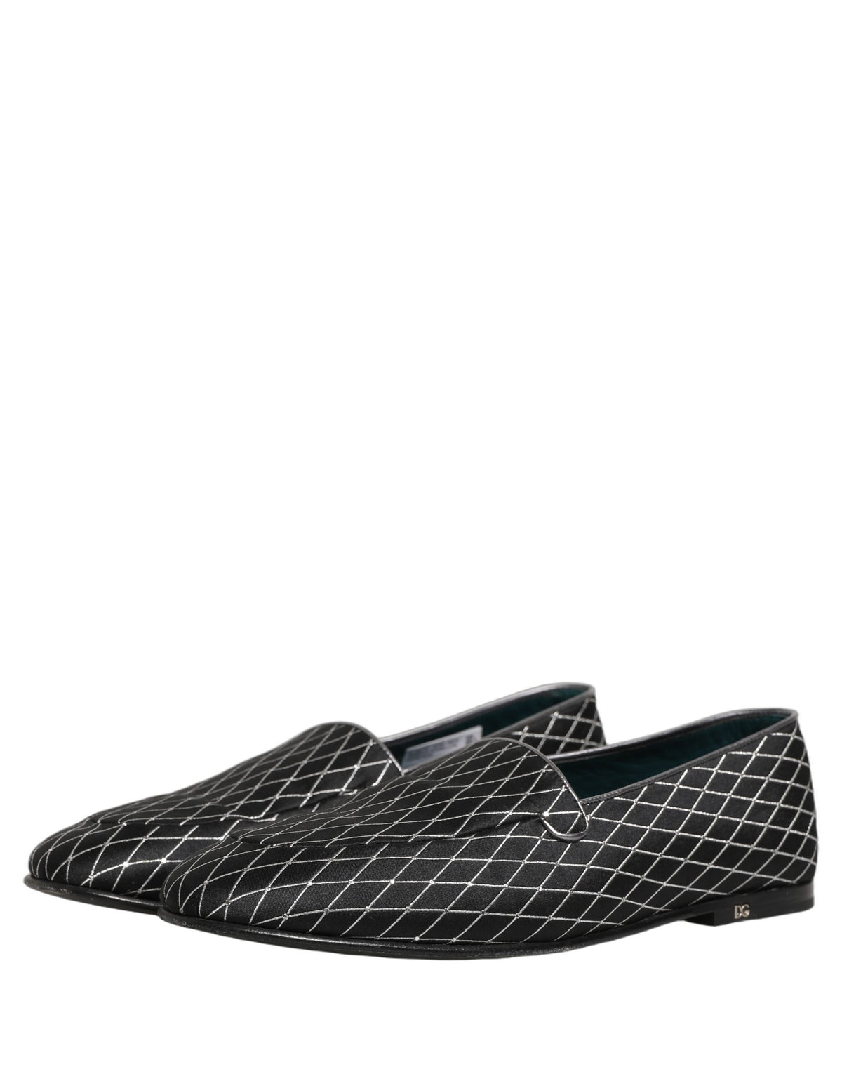 New Dolce & Gabbana Black Velvet Diamond Stitched Loafers Shoes