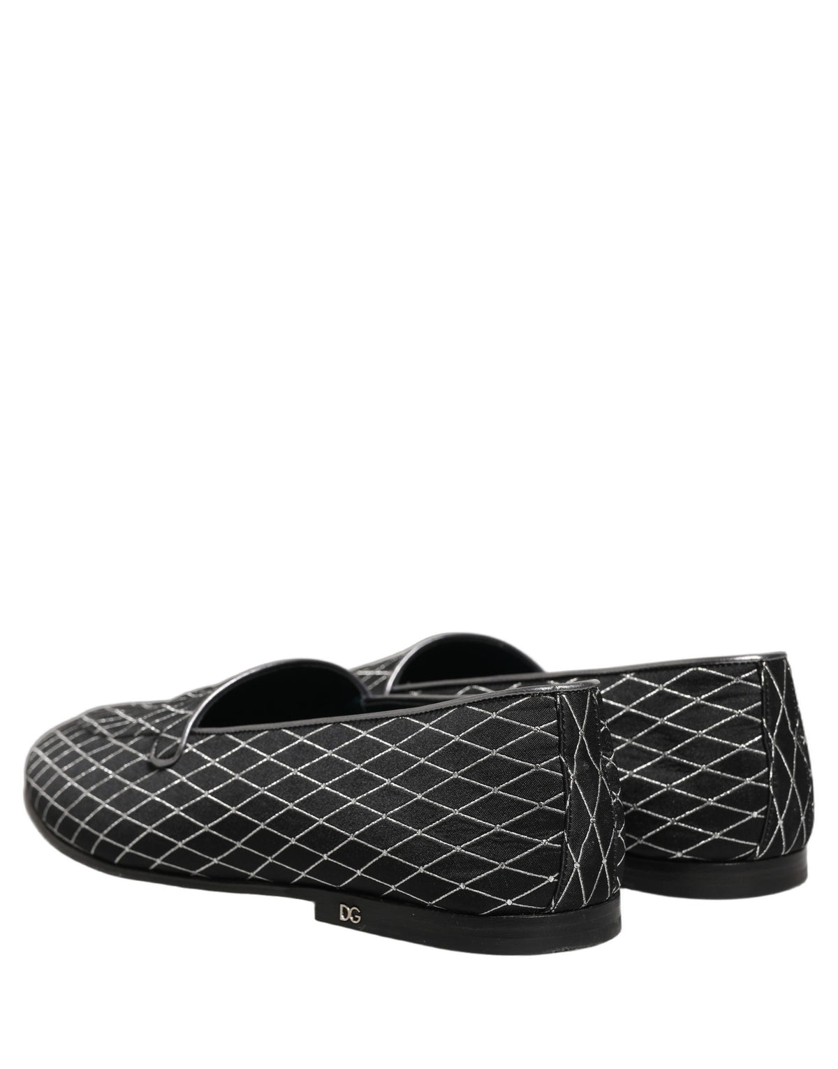 New Dolce & Gabbana Black Velvet Diamond Stitched Loafers Shoes