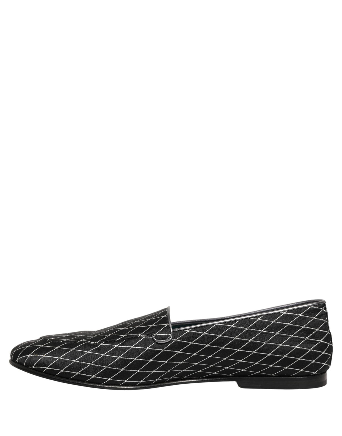 New Dolce & Gabbana Black Velvet Diamond Stitched Loafers Shoes