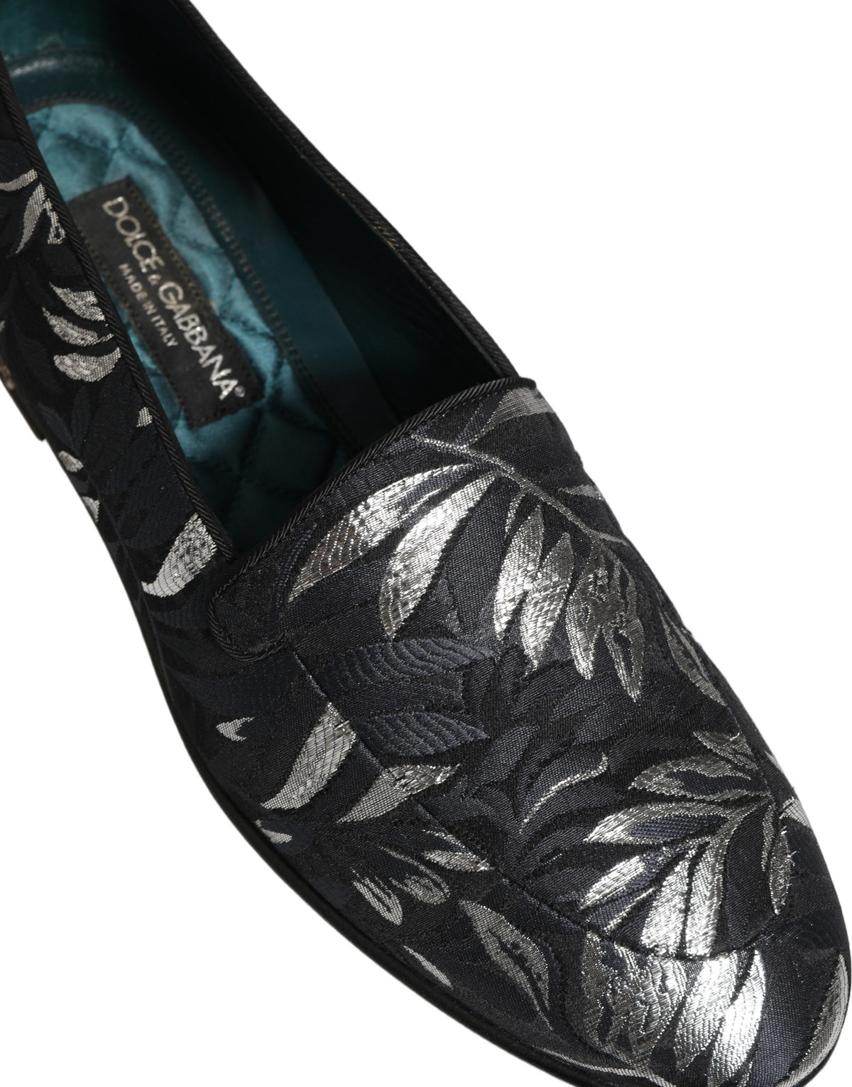 New Dolce & Gabbana Black Leaf Embroidery Dress Men Loafers Shoes