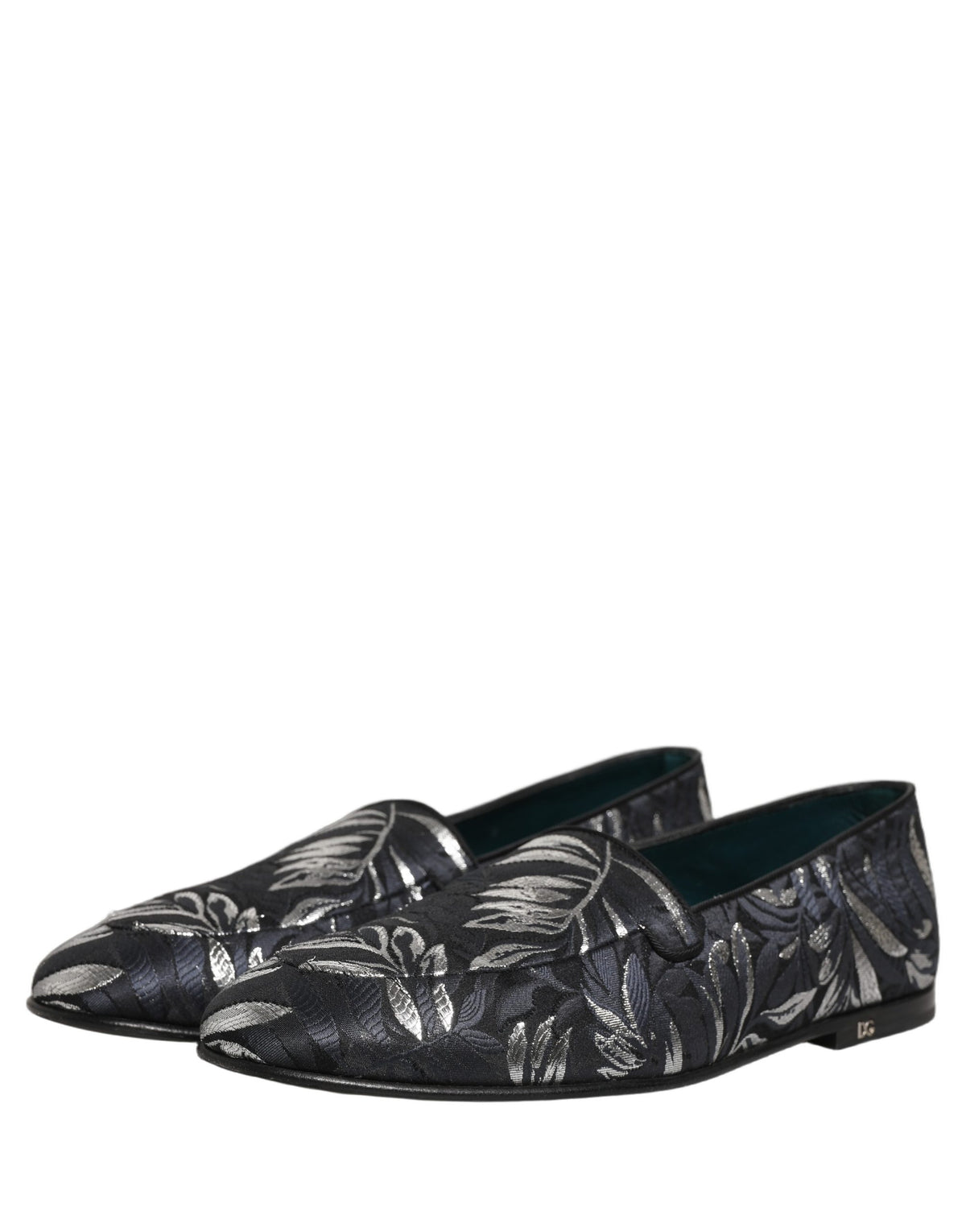 New Dolce & Gabbana Black Leaf Embroidery Dress Men Loafers Shoes