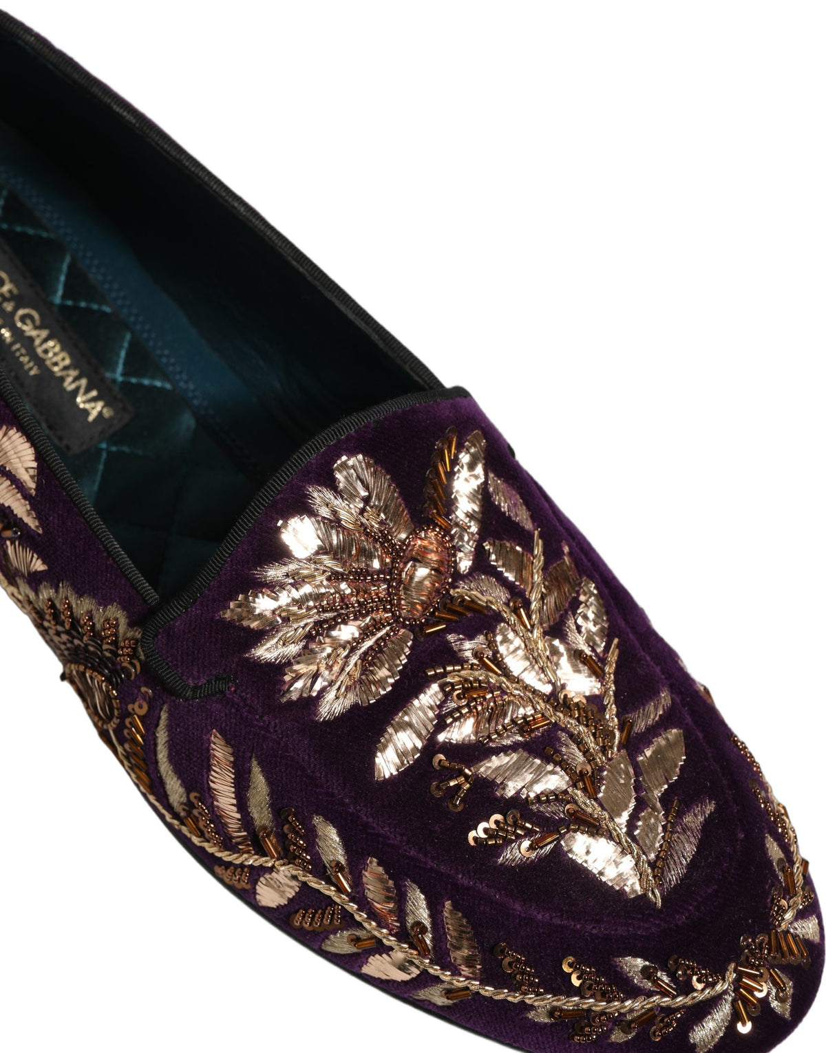 New Dolce & Gabbana Violet Velvet Floral Embroidery Loafers Shoes