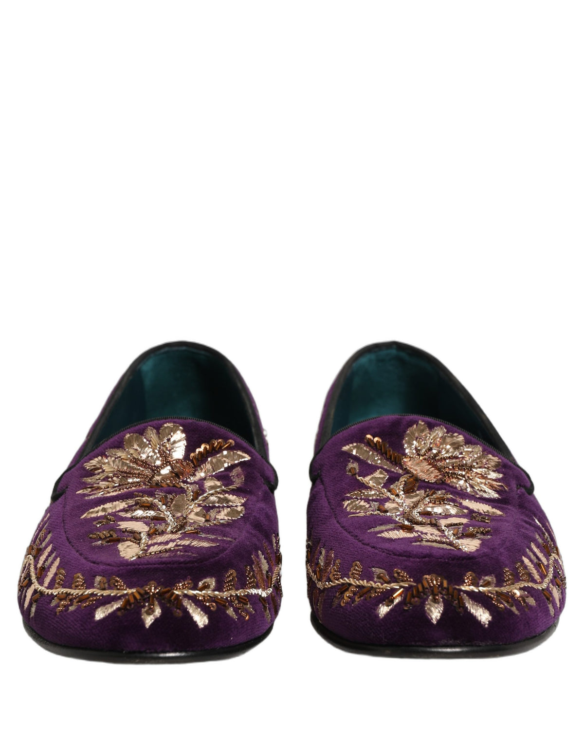 New Dolce & Gabbana Violet Velvet Floral Embroidery Loafers Shoes