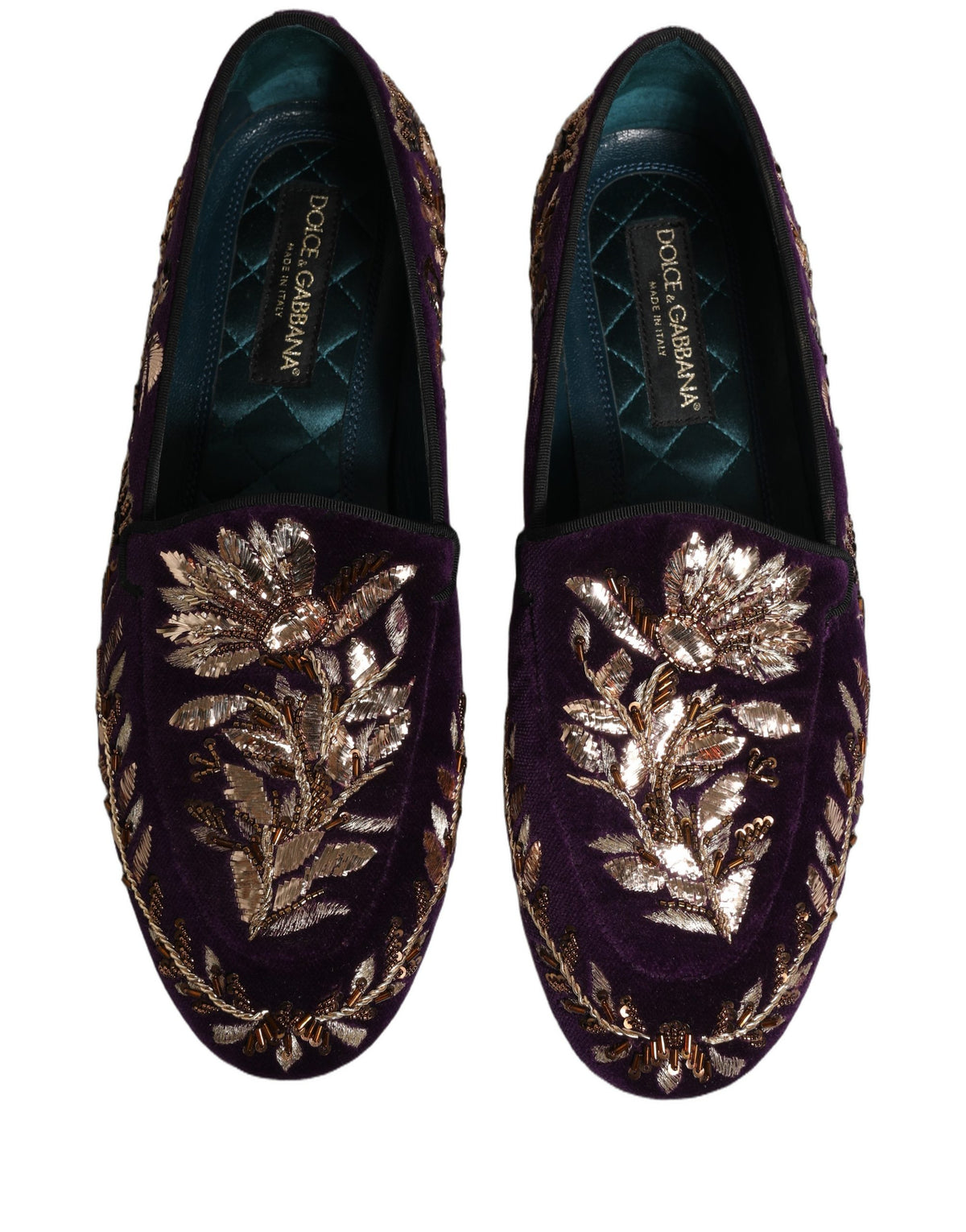 New Dolce & Gabbana Violet Velvet Floral Embroidery Loafers Shoes