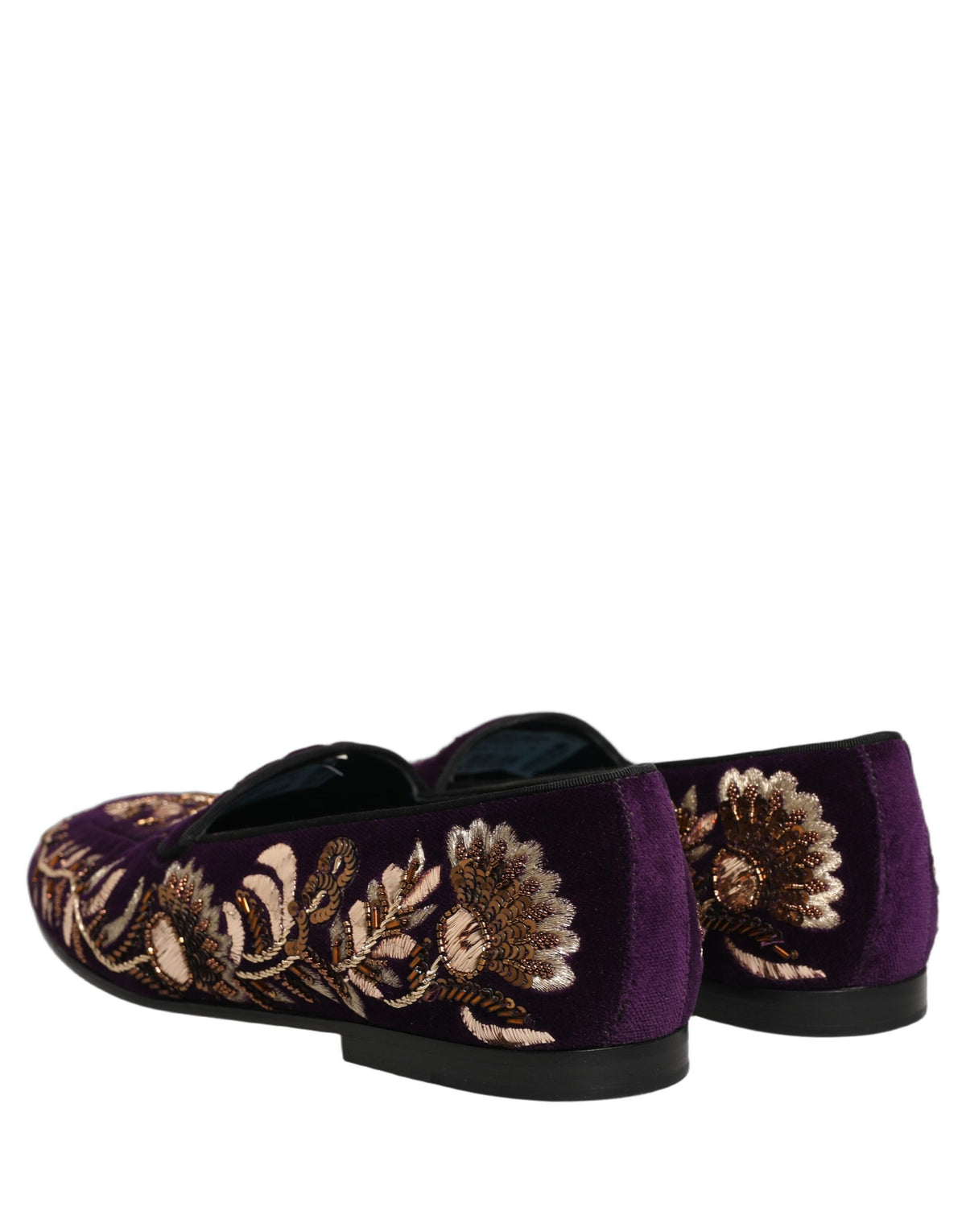 New Dolce & Gabbana Violet Velvet Floral Embroidery Loafers Shoes