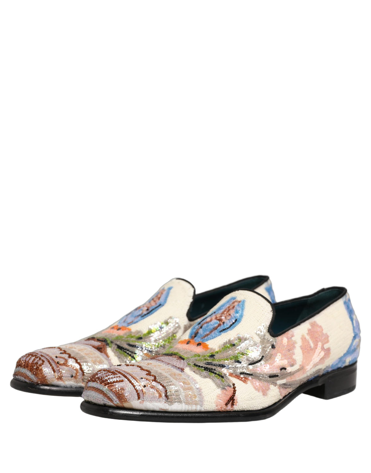 New Dolce & Gabbana Sequin Embroidered Loafers Shoes