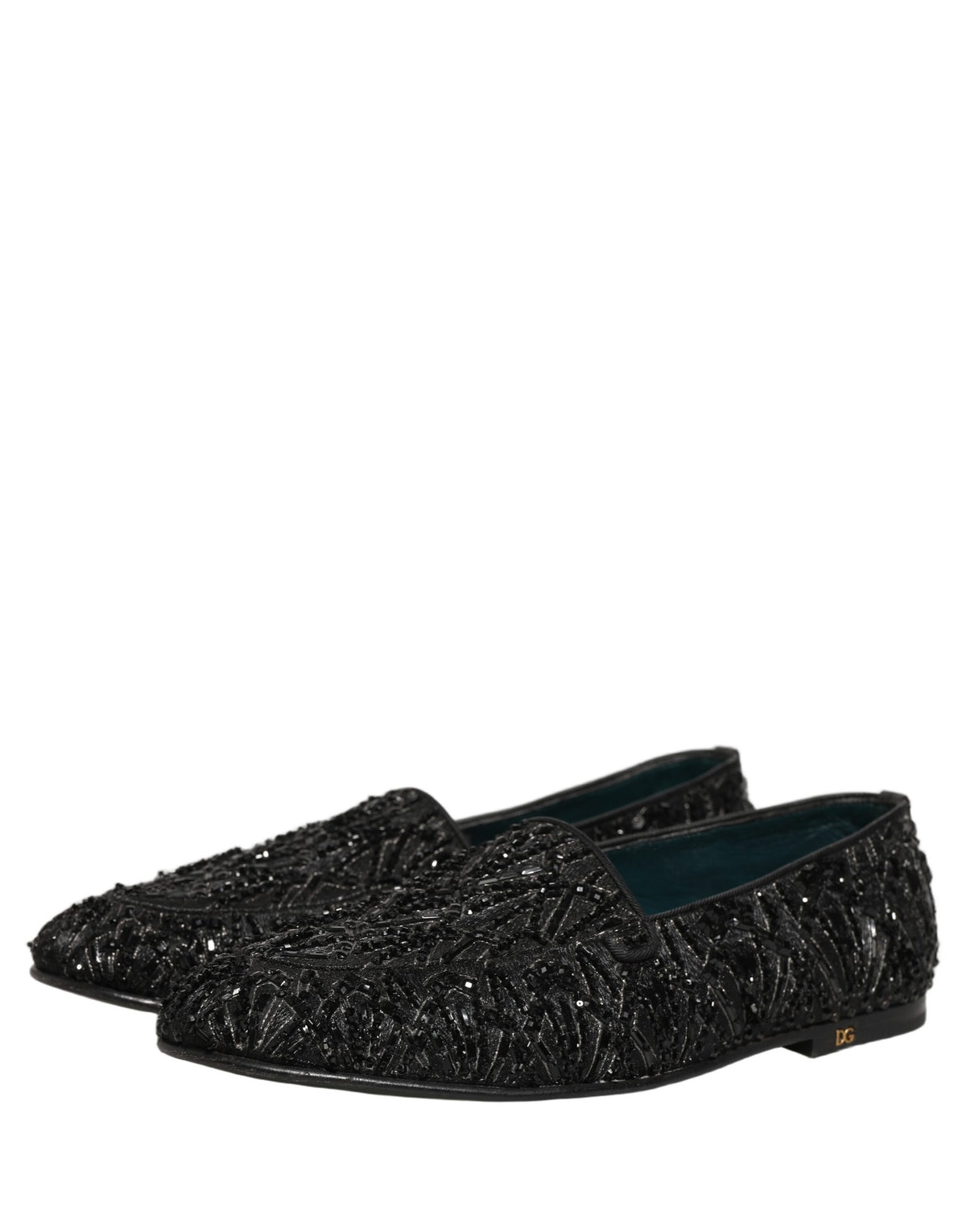 New Dolce & Gabbana Black Velvet Embroidered Dress Loafers Shoes