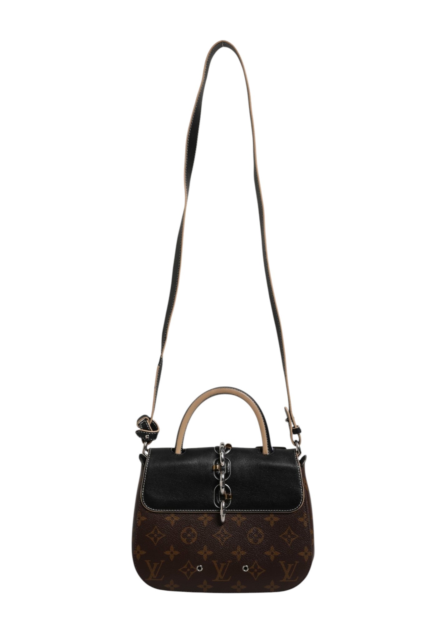 Pre-Owned Louis Vuitton Calfskin Monogram Chain It Bag PM Black Brown Women's B+ (Good — light signs of wear)