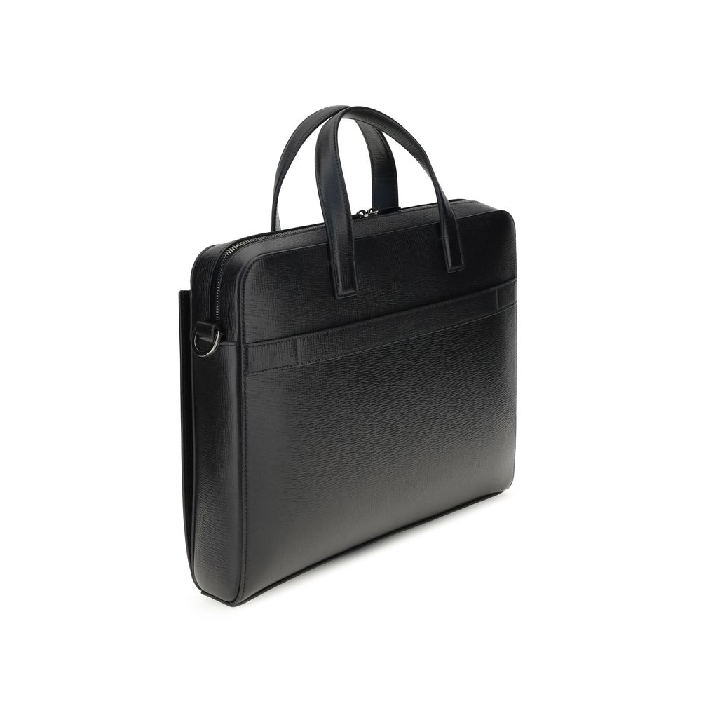 Ferragamo Black Calf Leather Bos Taurus Briefcase