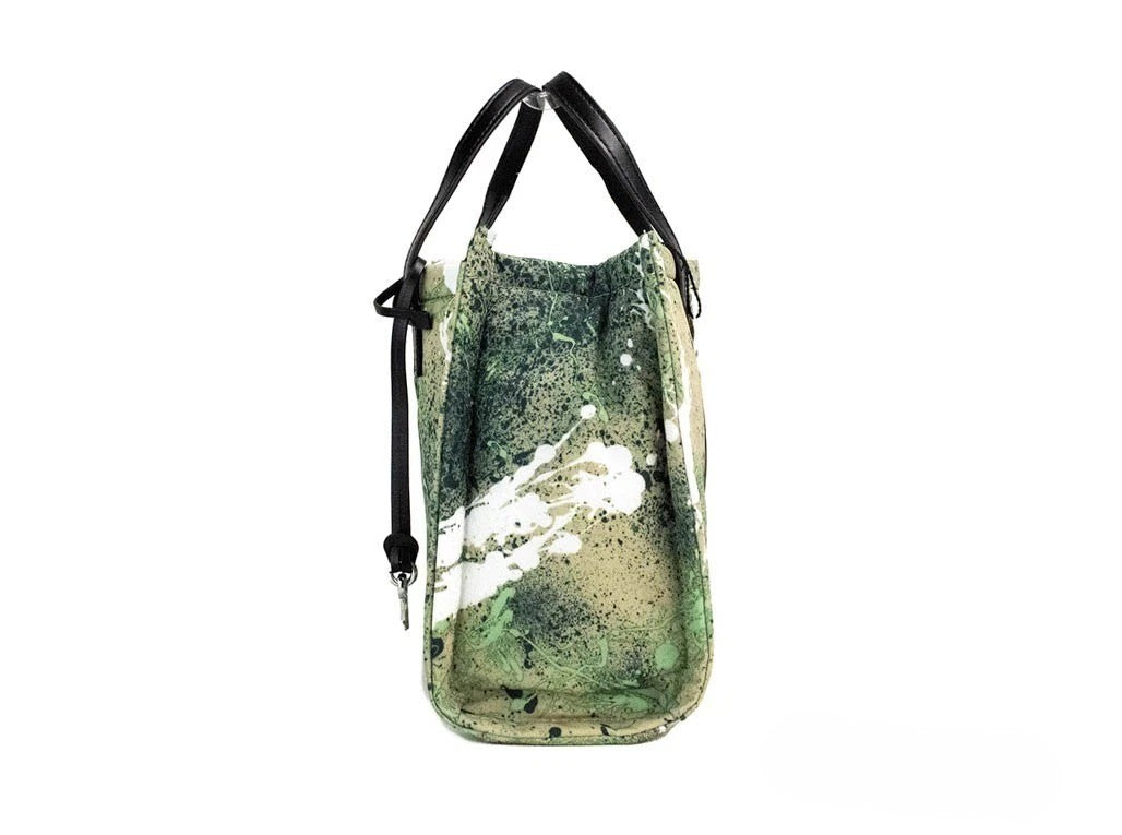 Marc Jacobs Mini Green Multi Splatter Paint Print Nylon Crossbody Tote Handbag