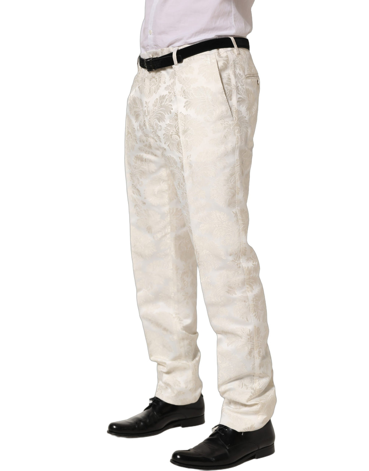 New Dolce & Gabbana White Floral Men Dress Formal Trouser Pants