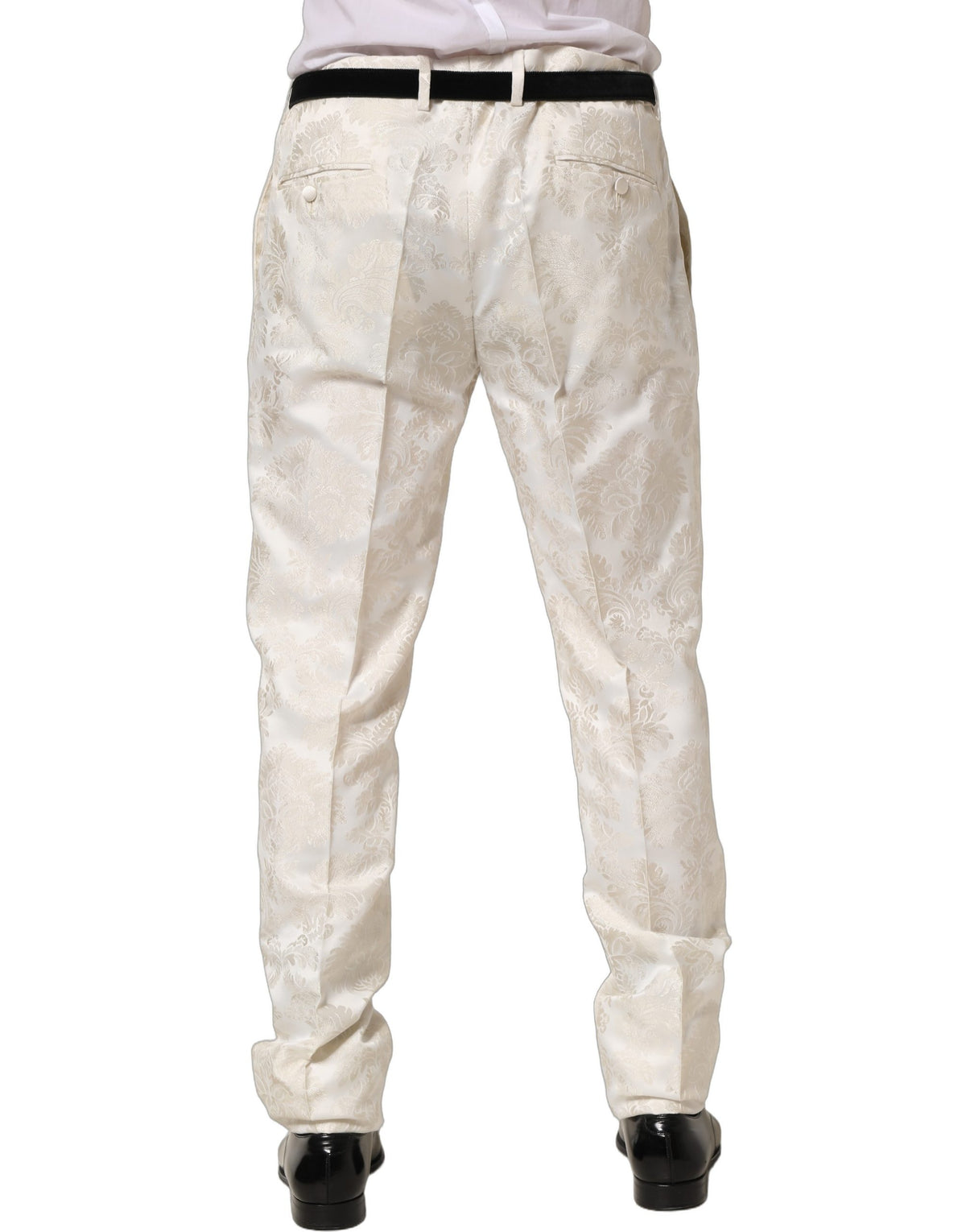 New Dolce & Gabbana White Floral Men Dress Formal Trouser Pants