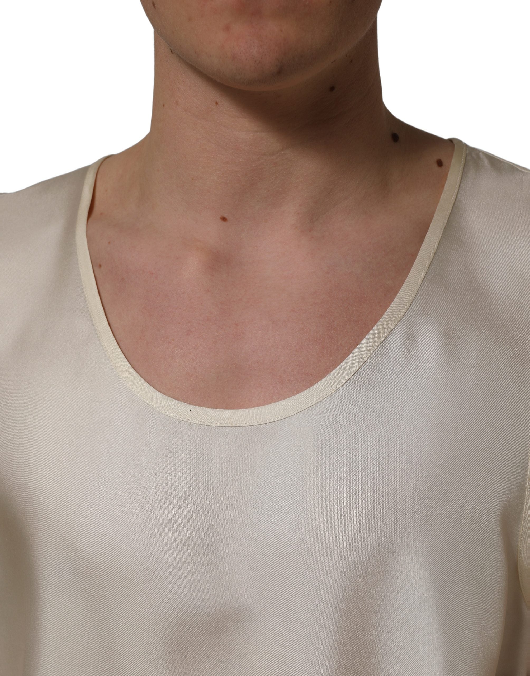 Dolce & Gabbana Off White Silk Sleeveless Tank Top T-shirt
