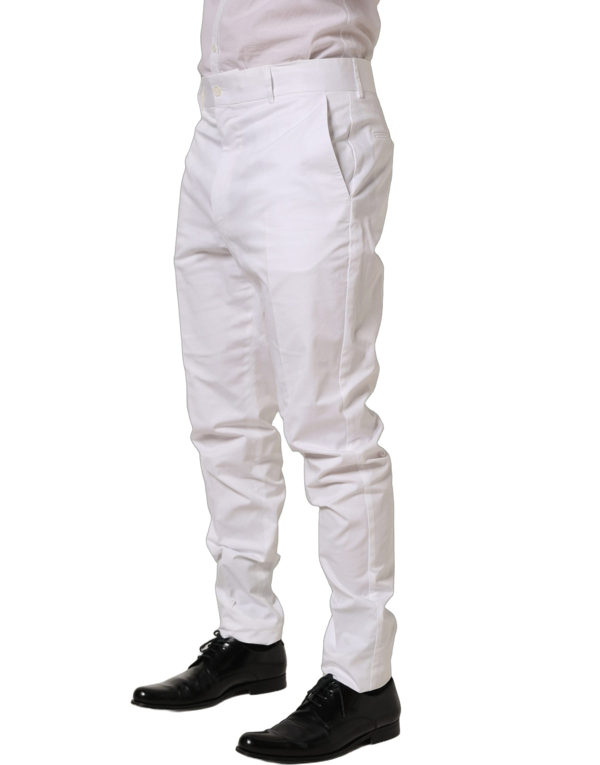 New Dolce & Gabbana White Cotton Tapered Leg Dress Trouser Pants