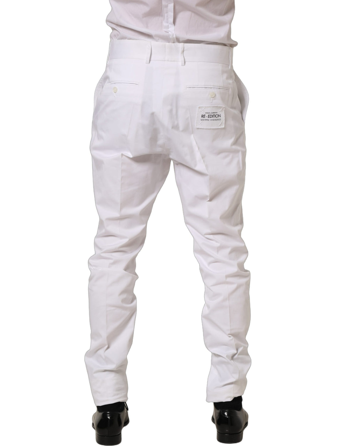 New Dolce & Gabbana White Cotton Tapered Leg Dress Trouser Pants
