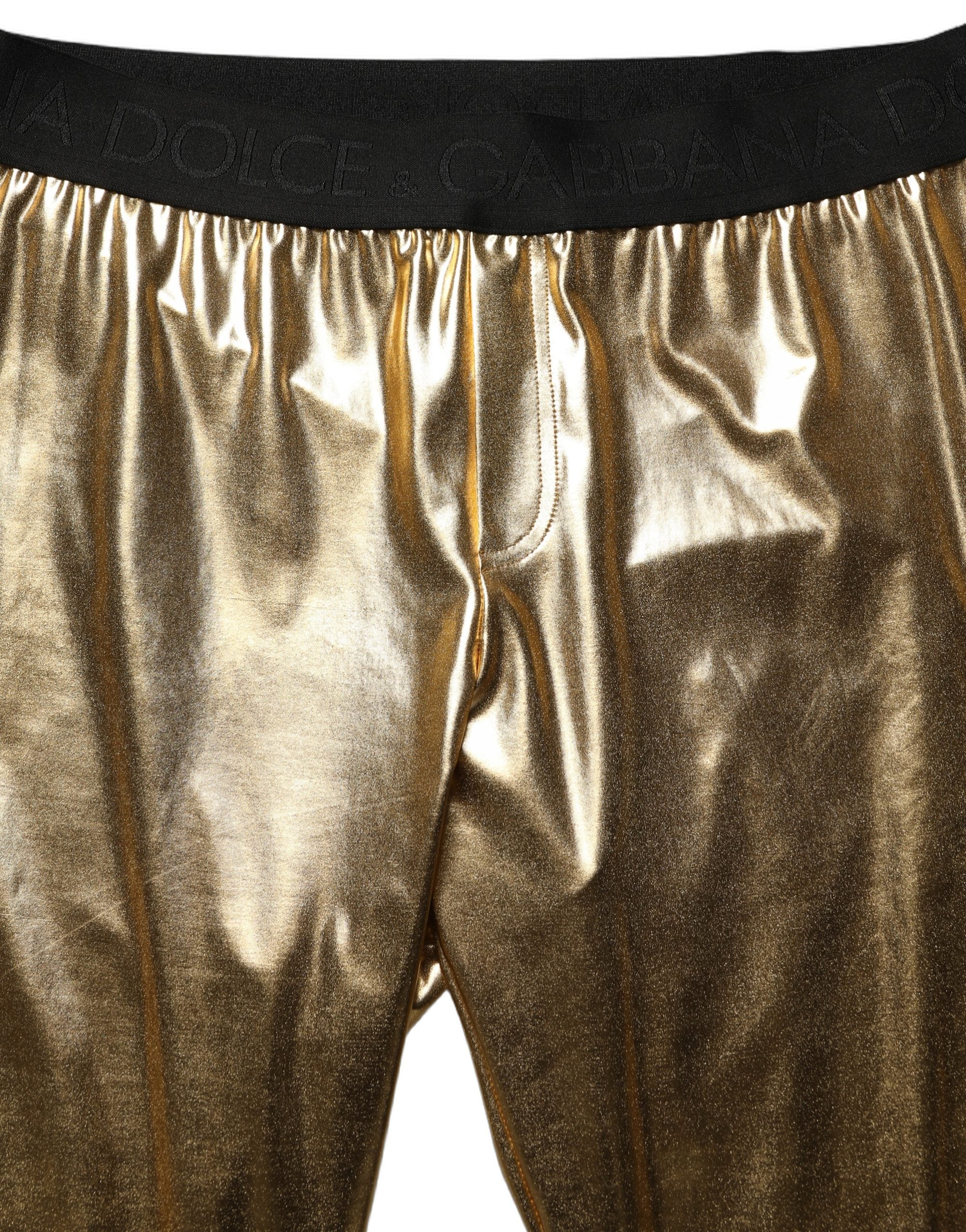 Dolce & Gabbana Gold Metallic Polyester Skinny Trousers Pants