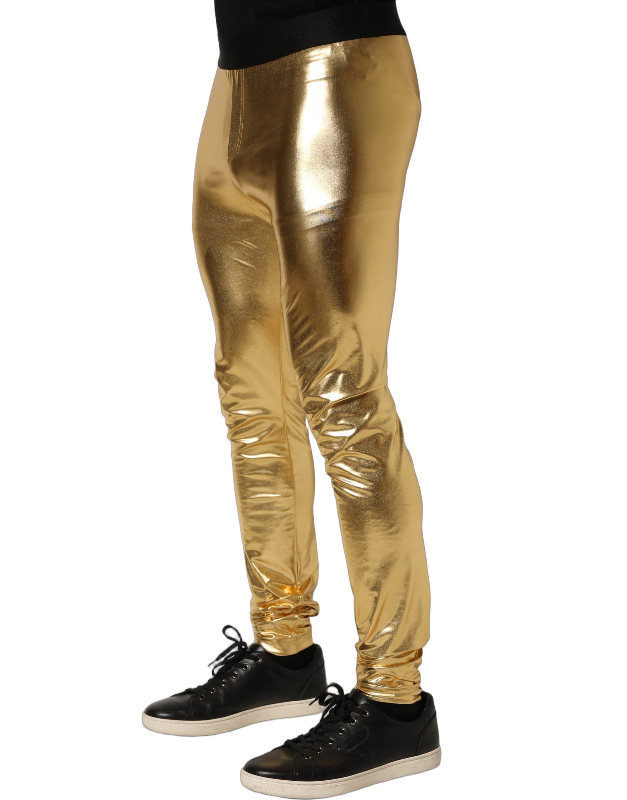 Dolce & Gabbana Gold Metallic Polyester Skinny Trousers Pants