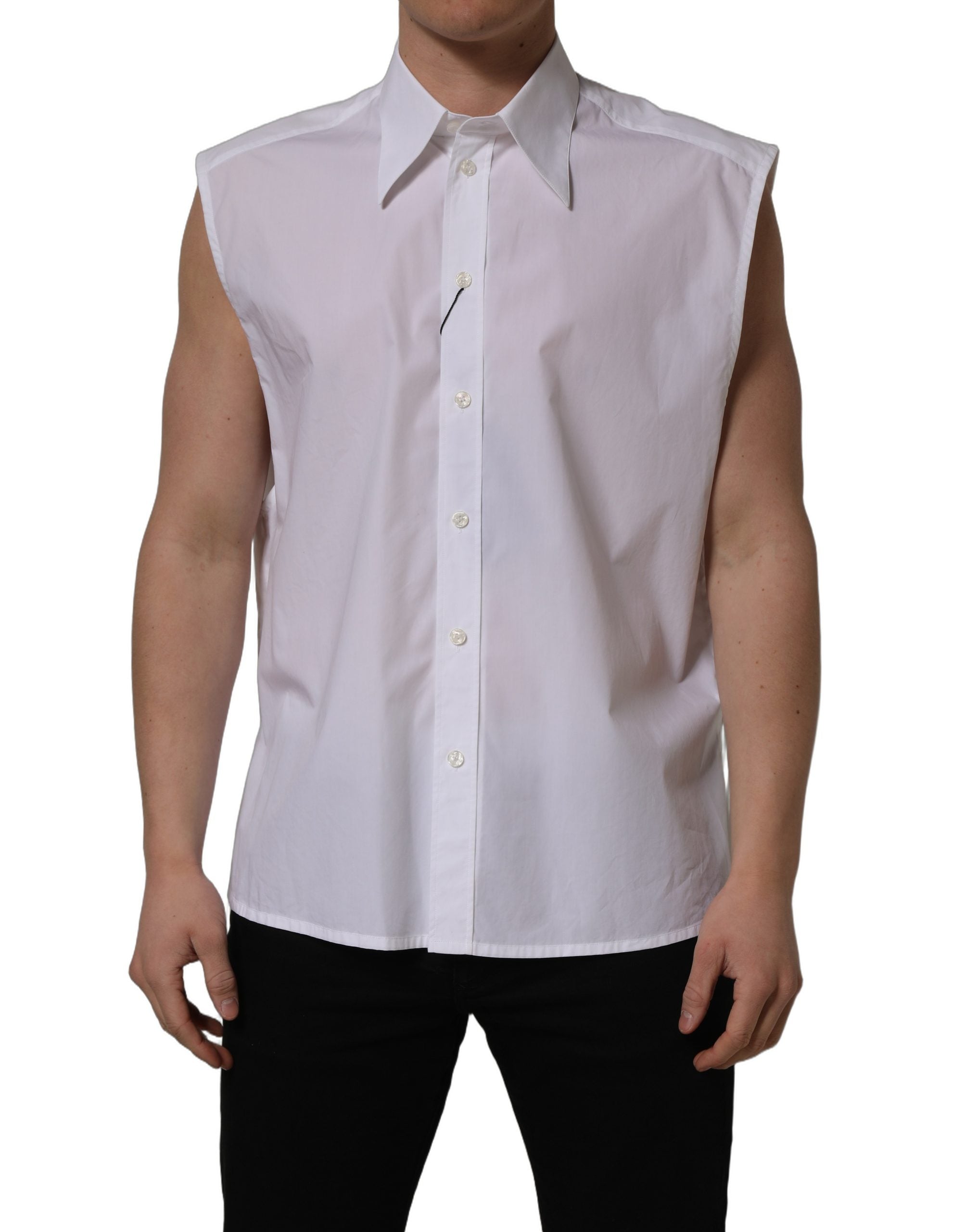 Pre-Owned Dolce & Gabbana White Cotton Sleeveless Formal Dress Shirt