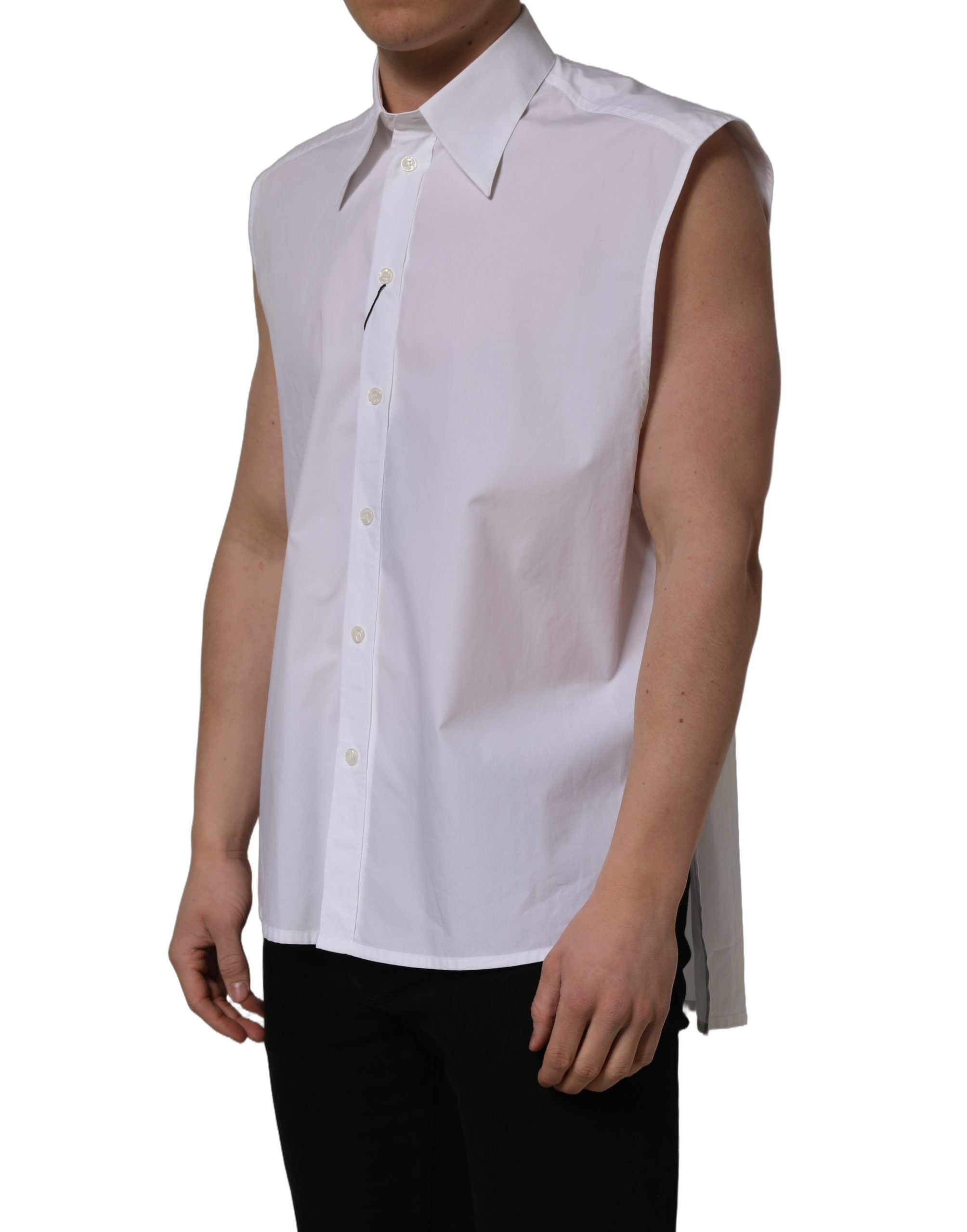 Pre-Owned Dolce & Gabbana White Cotton Sleeveless Formal Dress Shirt