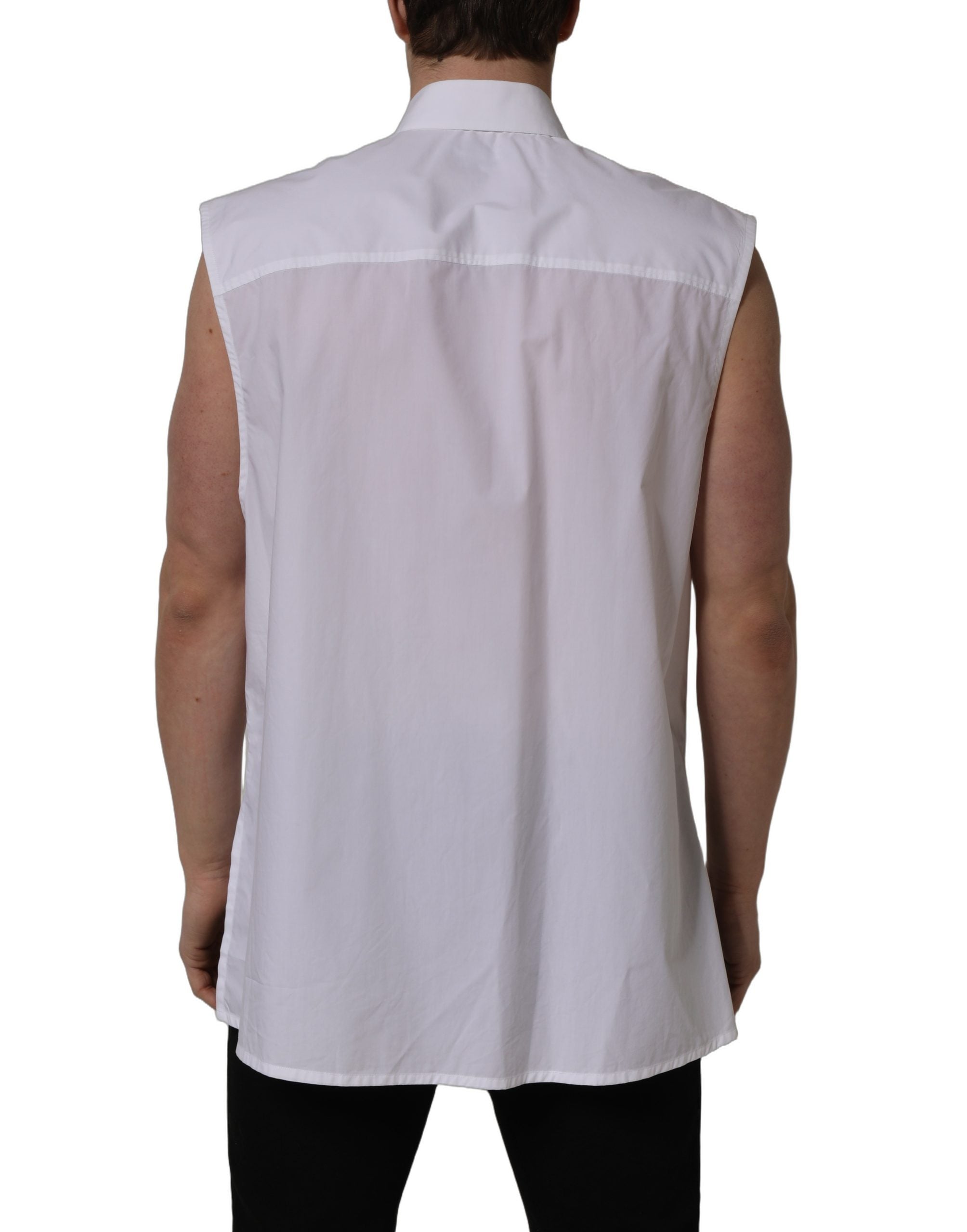 Pre-Owned Dolce & Gabbana White Cotton Sleeveless Formal Dress Shirt