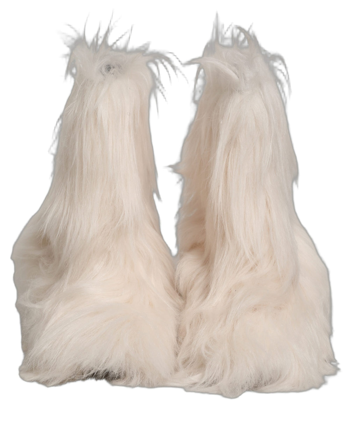 New Dolce & Gabbana White Faux Fur Mid Calf Men Boots Shoes
