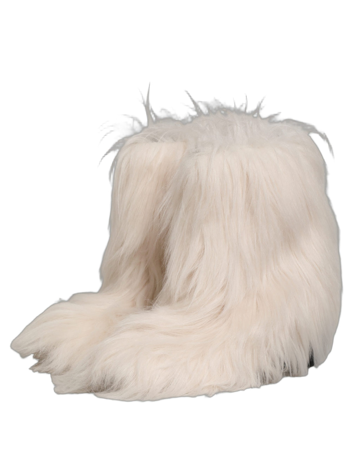 New Dolce & Gabbana White Faux Fur Mid Calf Men Boots Shoes