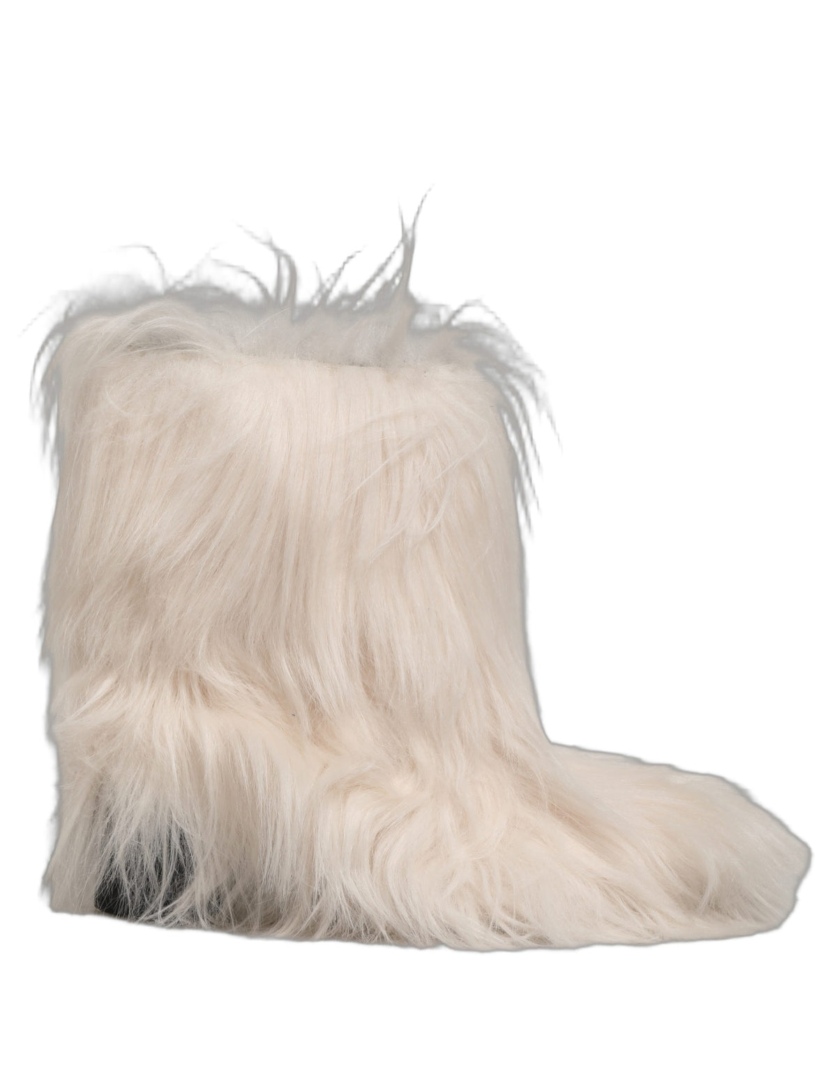 New Dolce & Gabbana White Faux Fur Mid Calf Men Boots Shoes