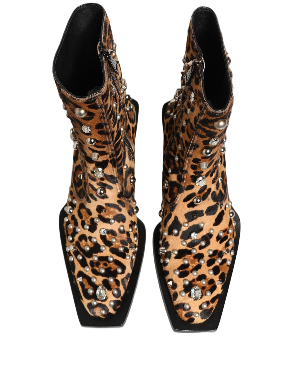 New Dolce & Gabbana Brown Leopard Embellished Mid Calf Men Boots Shoes