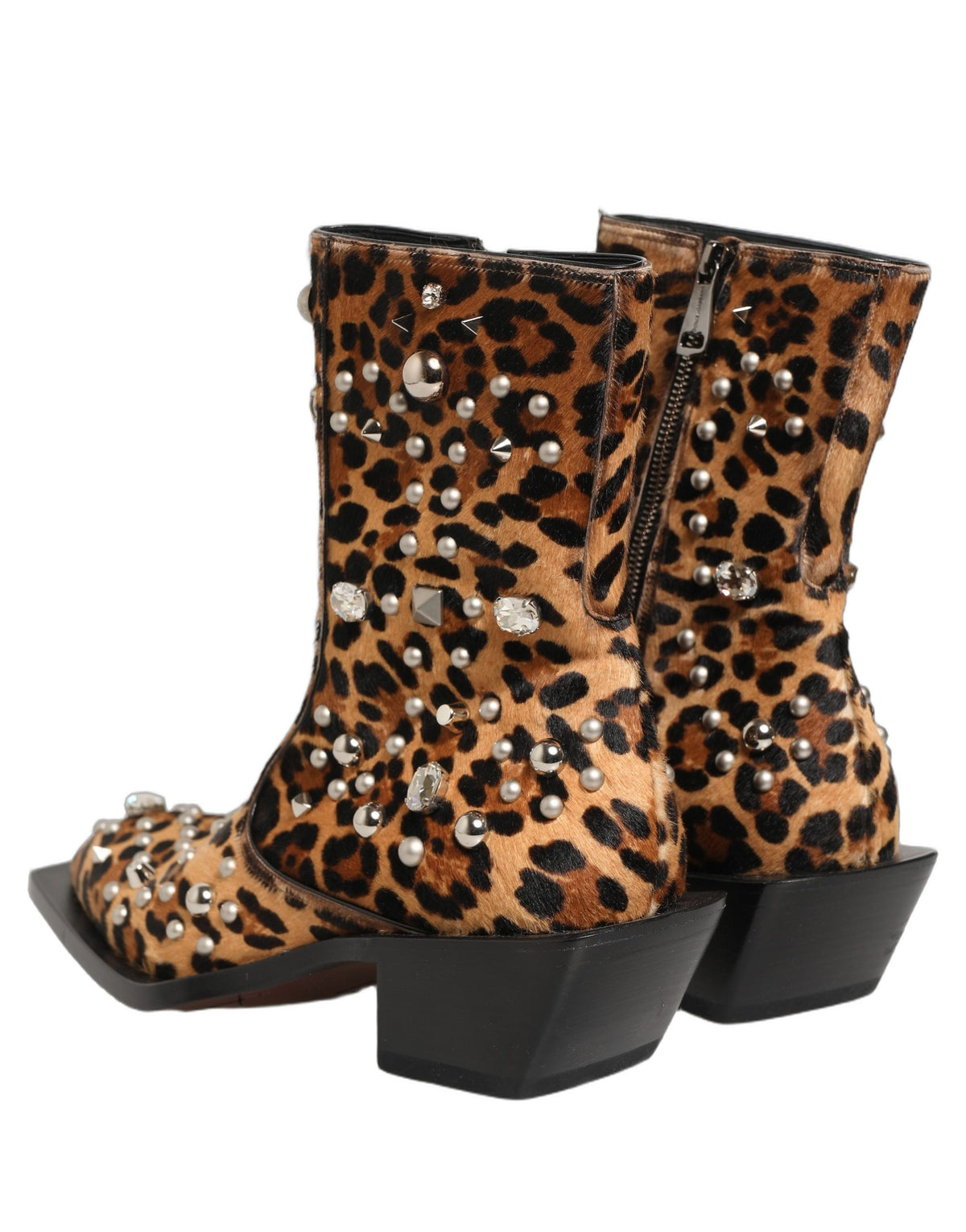 New Dolce & Gabbana Brown Leopard Embellished Mid Calf Men Boots Shoes