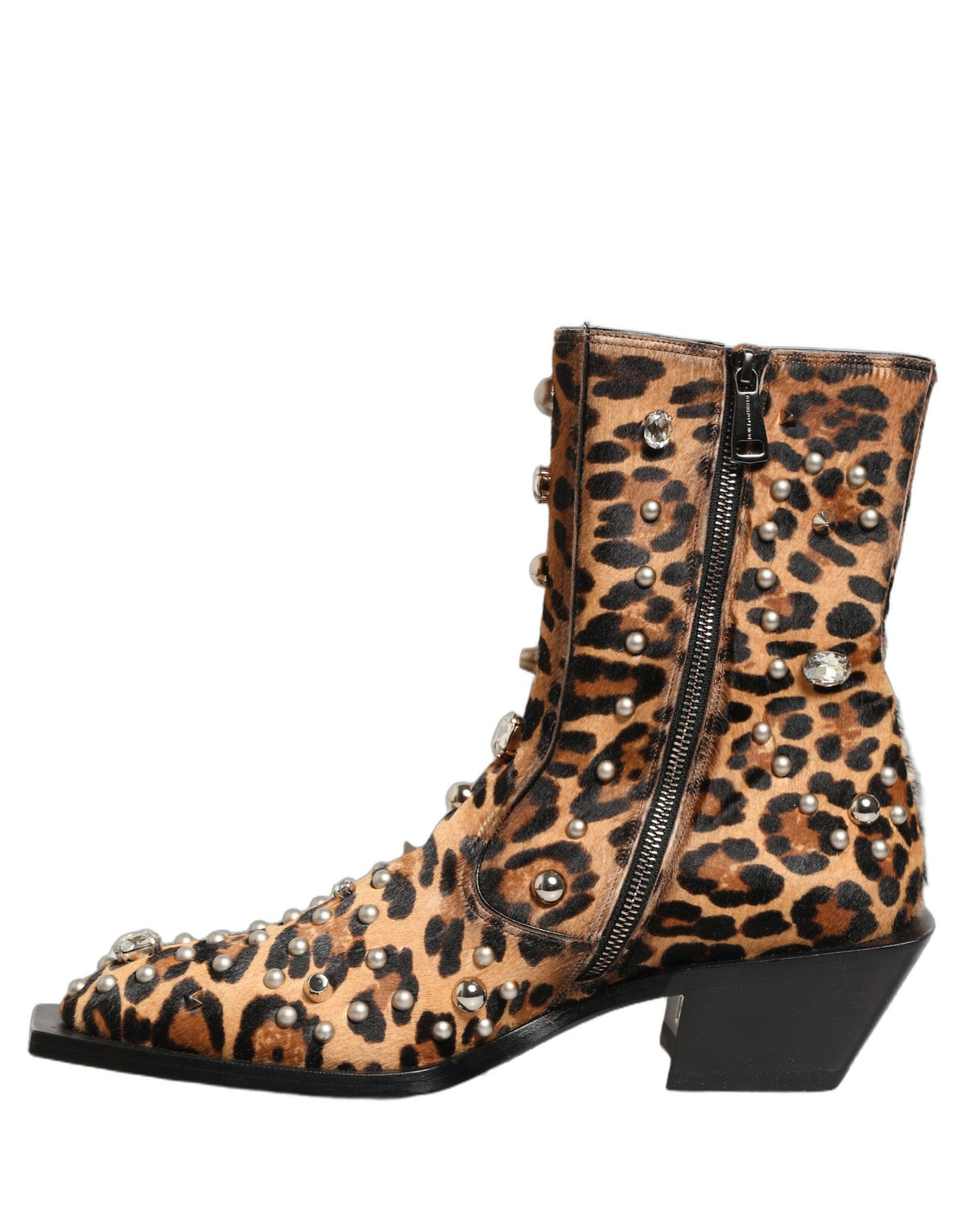 New Dolce & Gabbana Brown Leopard Embellished Mid Calf Men Boots Shoes