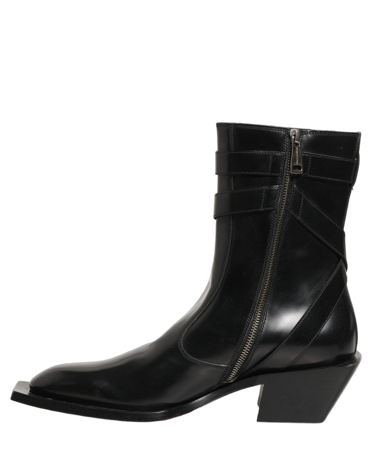 New Dolce & Gabbana Black Leather DG Plaque Mid Calf Boots Shoes