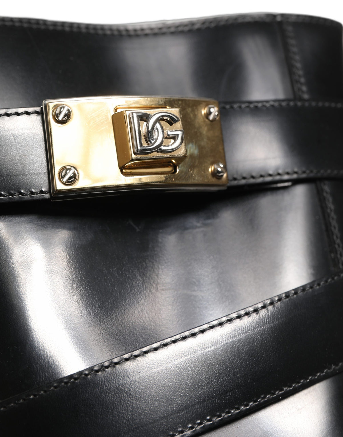 New Dolce & Gabbana Black Leather DG Plaque Mid Calf Boots Shoes