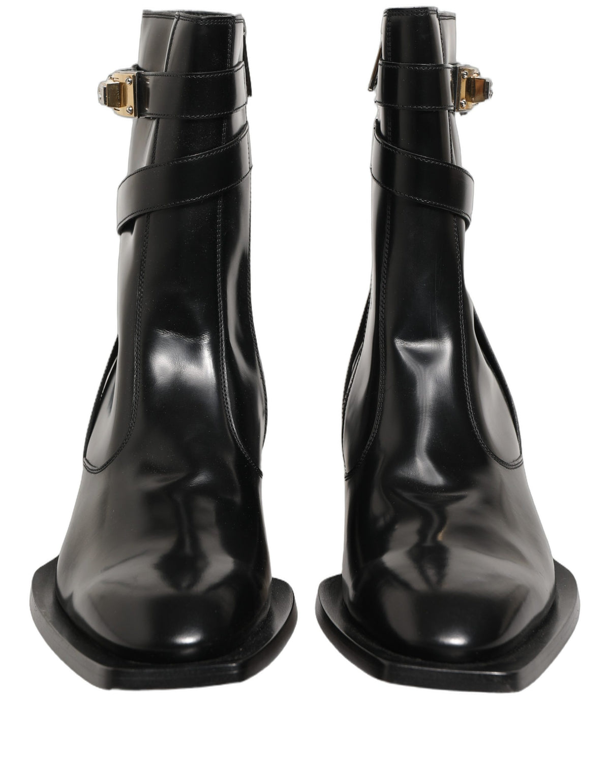New Dolce & Gabbana Black Leather DG Plaque Mid Calf Boots Shoes
