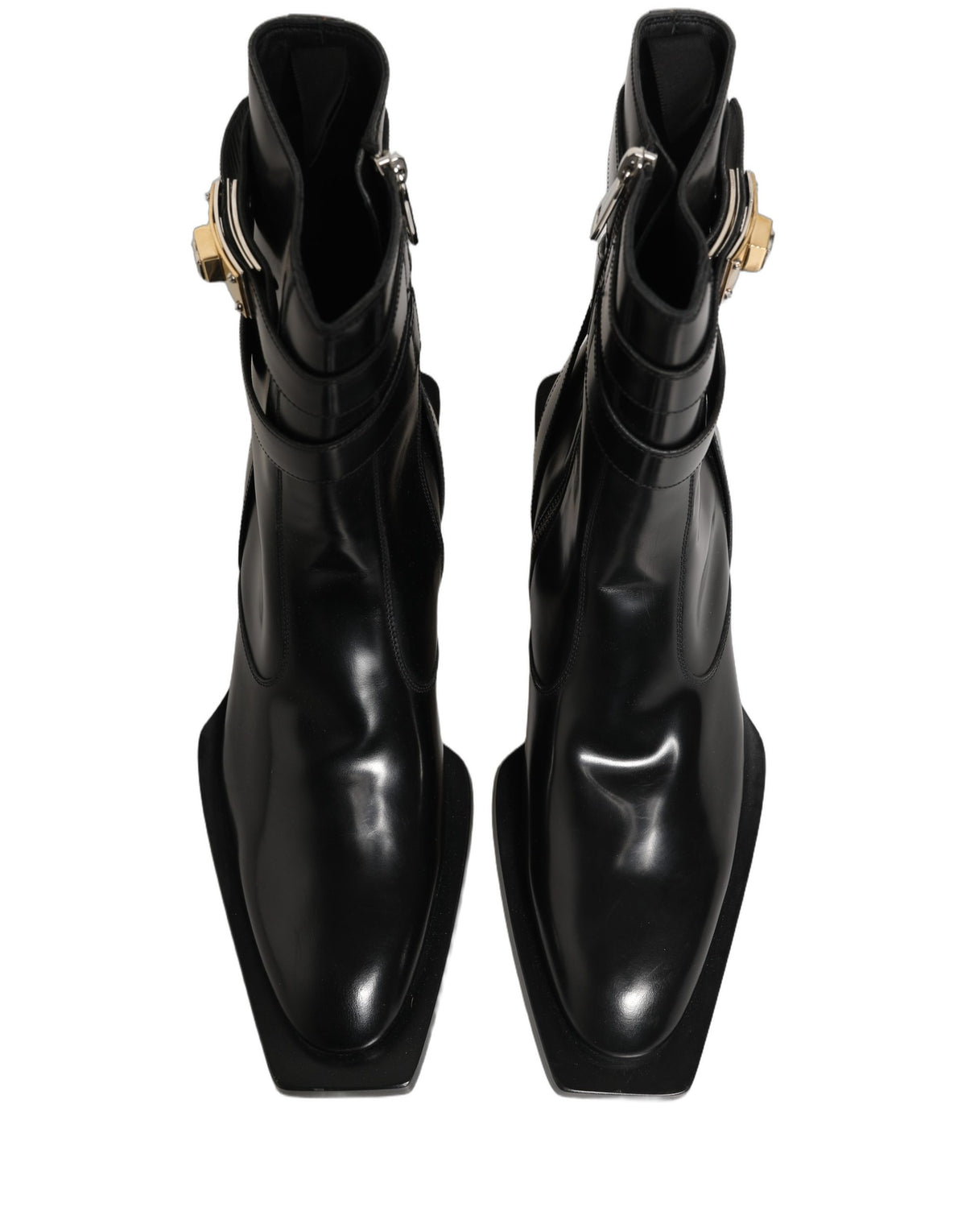 New Dolce & Gabbana Black Leather DG Plaque Mid Calf Boots Shoes