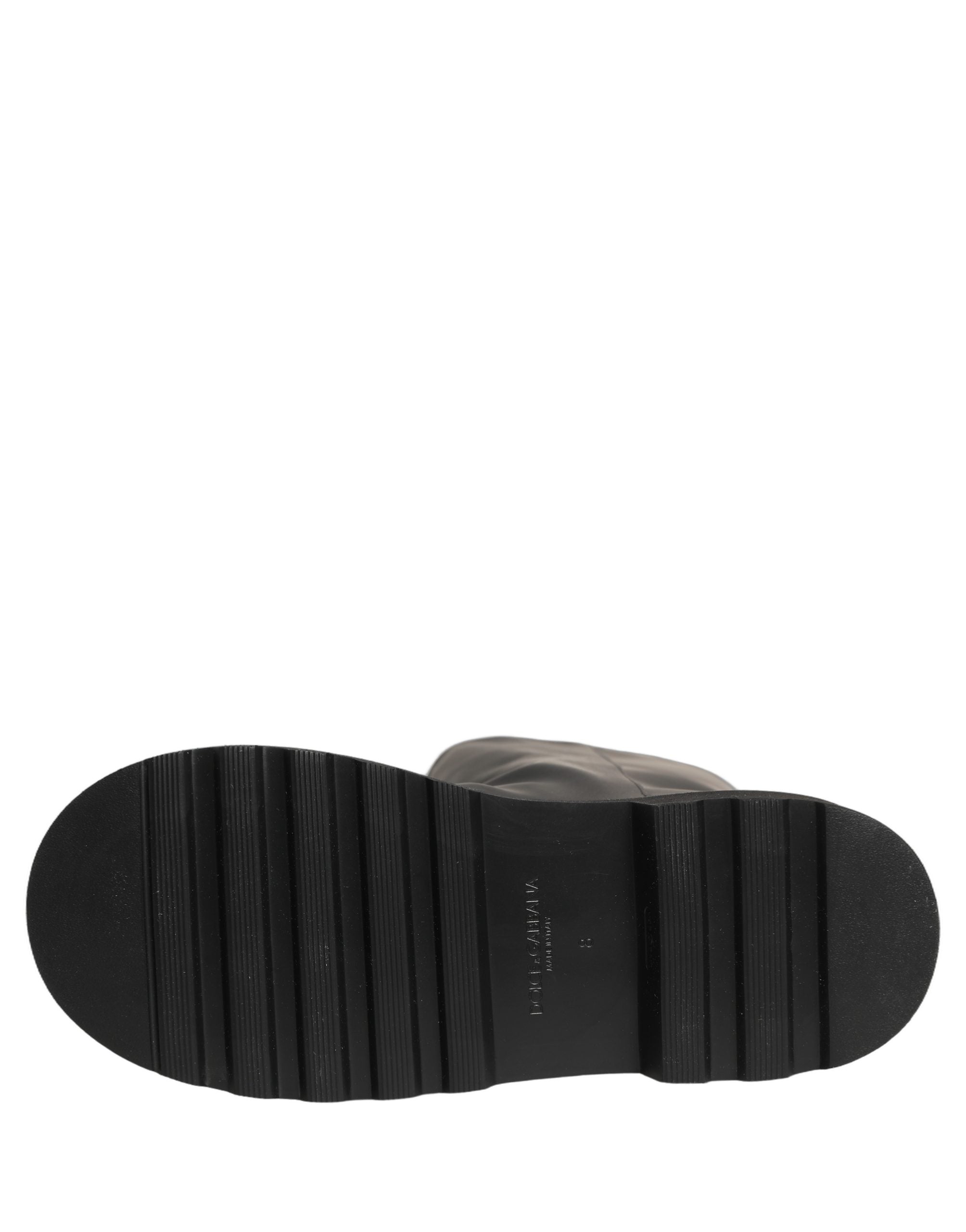 Dolce & Gabbana Black Leather Mid Calf Chunky Men Boots Shoes