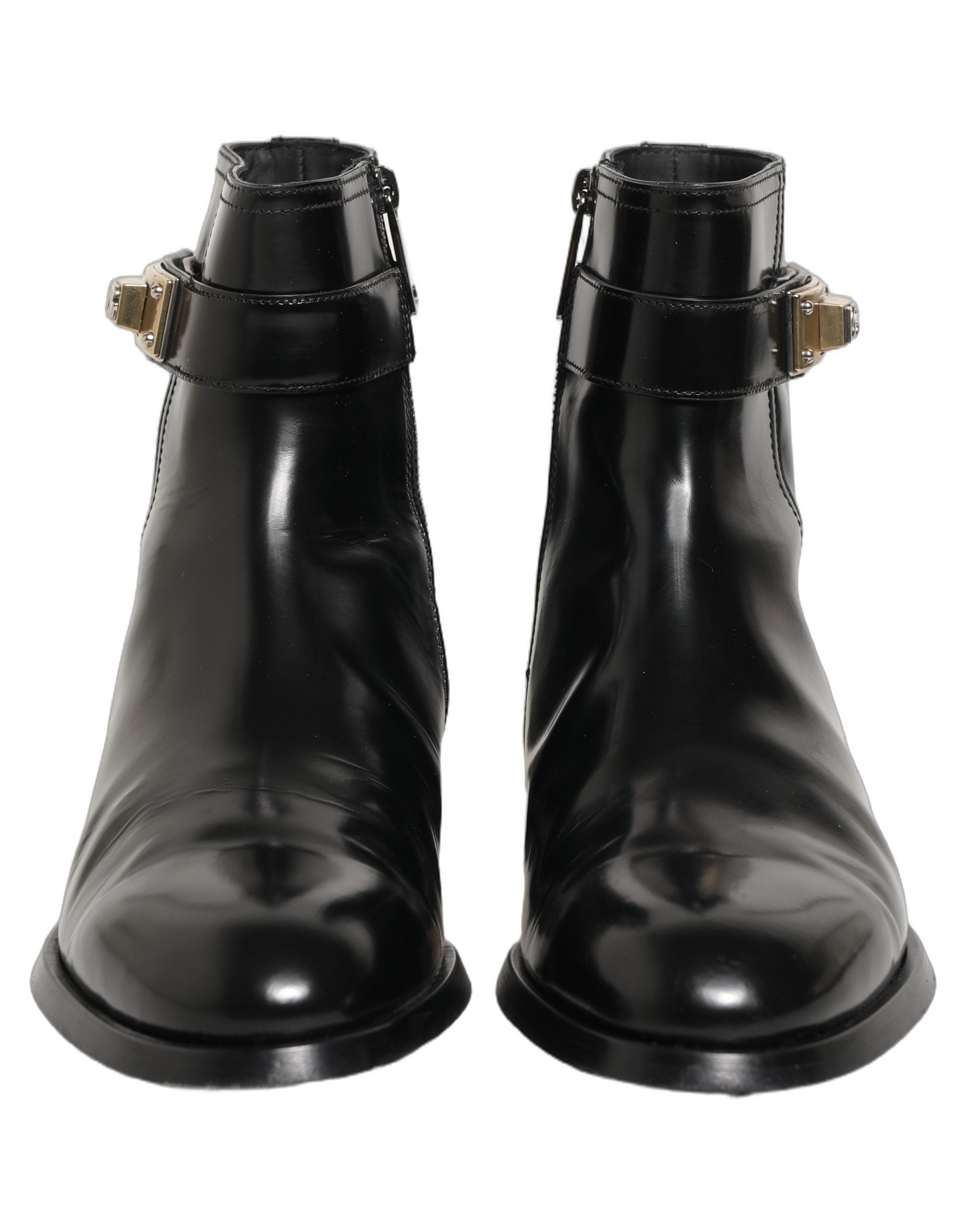 Dolce & Gabbana Black Leather Logo Buckle Mid Calf Boots Shoes