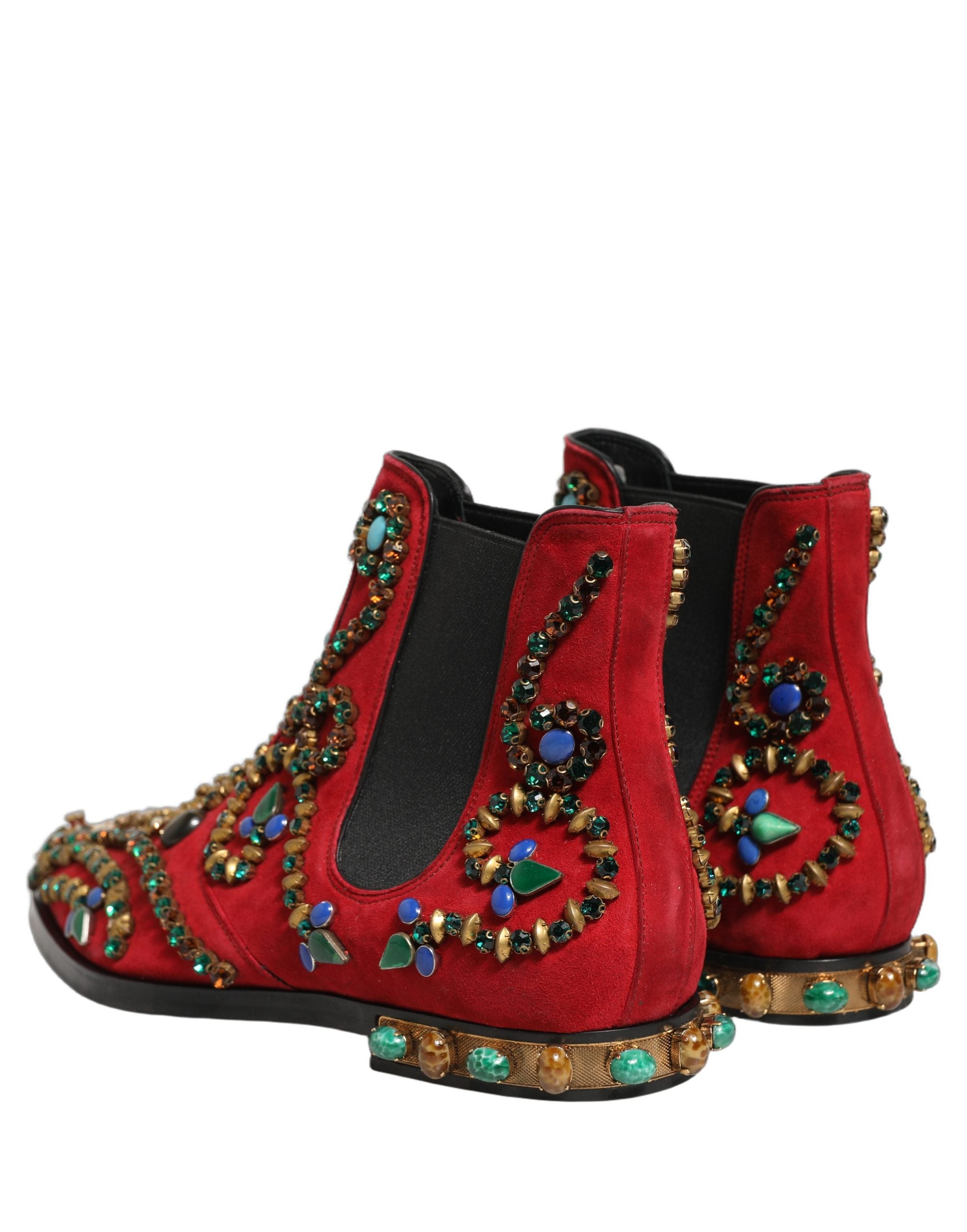 Pre-Owned Dolce & Gabbana Red Embellished Chelsea Ankle Boots Shoes