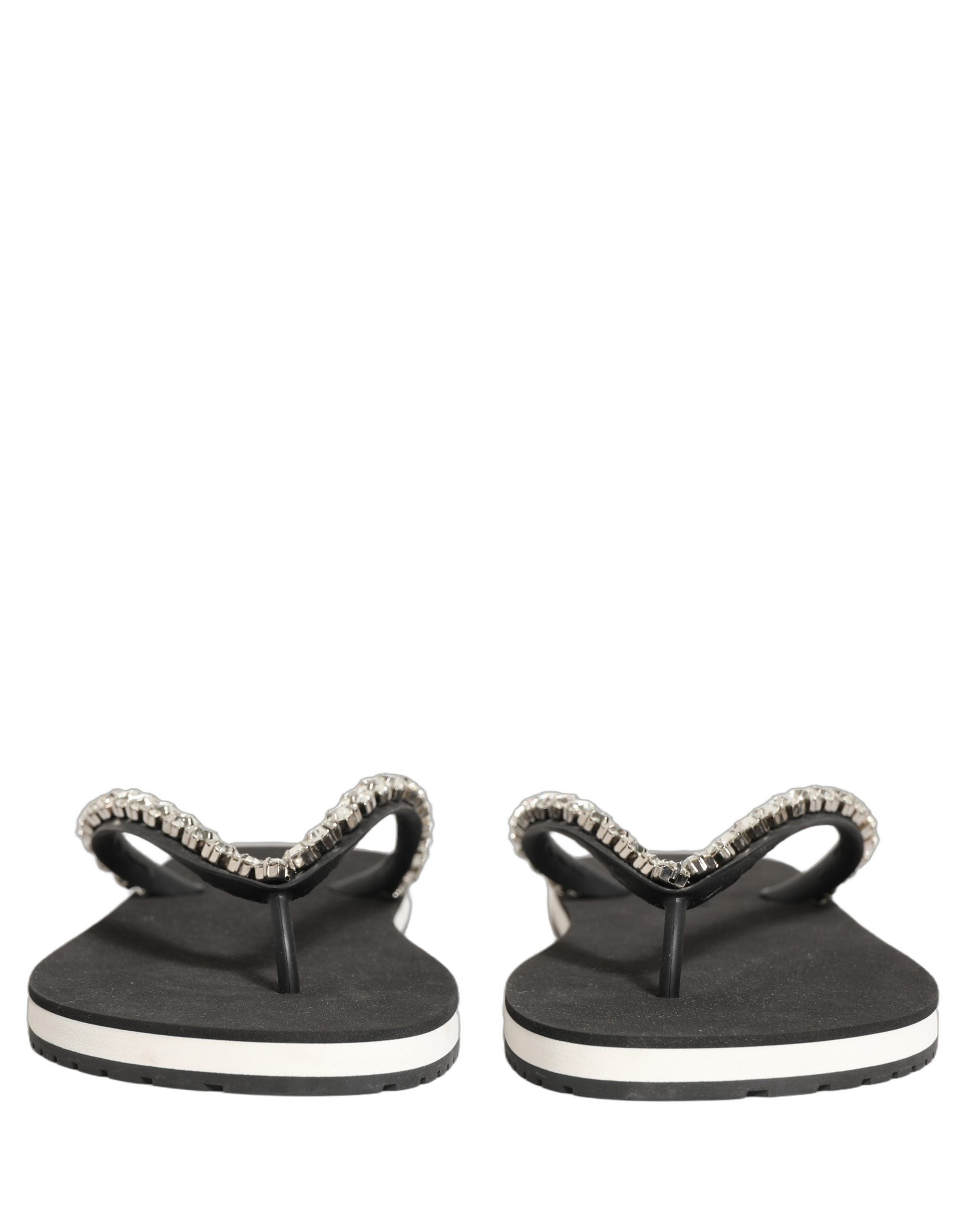 Dolce & Gabbana Black Embellished Rubber Flip Flops Men Shoes
