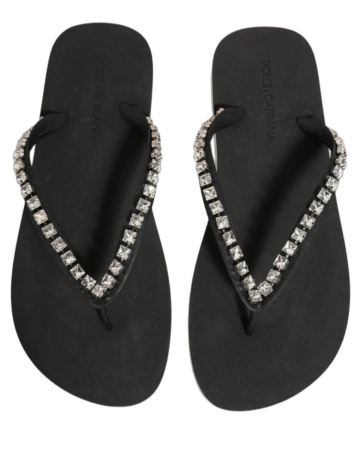 New Dolce & Gabbana Black Embellished Rubber Flip Flops Men Shoes