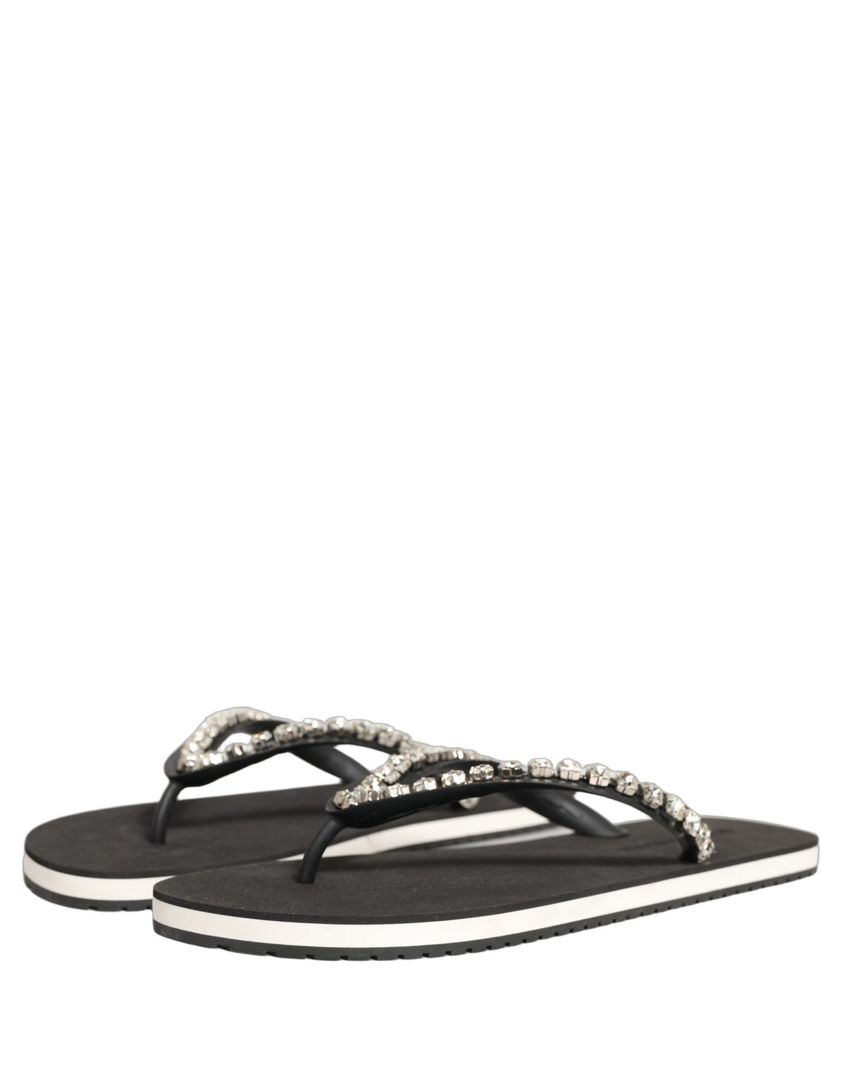 New Dolce & Gabbana Black Embellished Rubber Flip Flops Men Shoes
