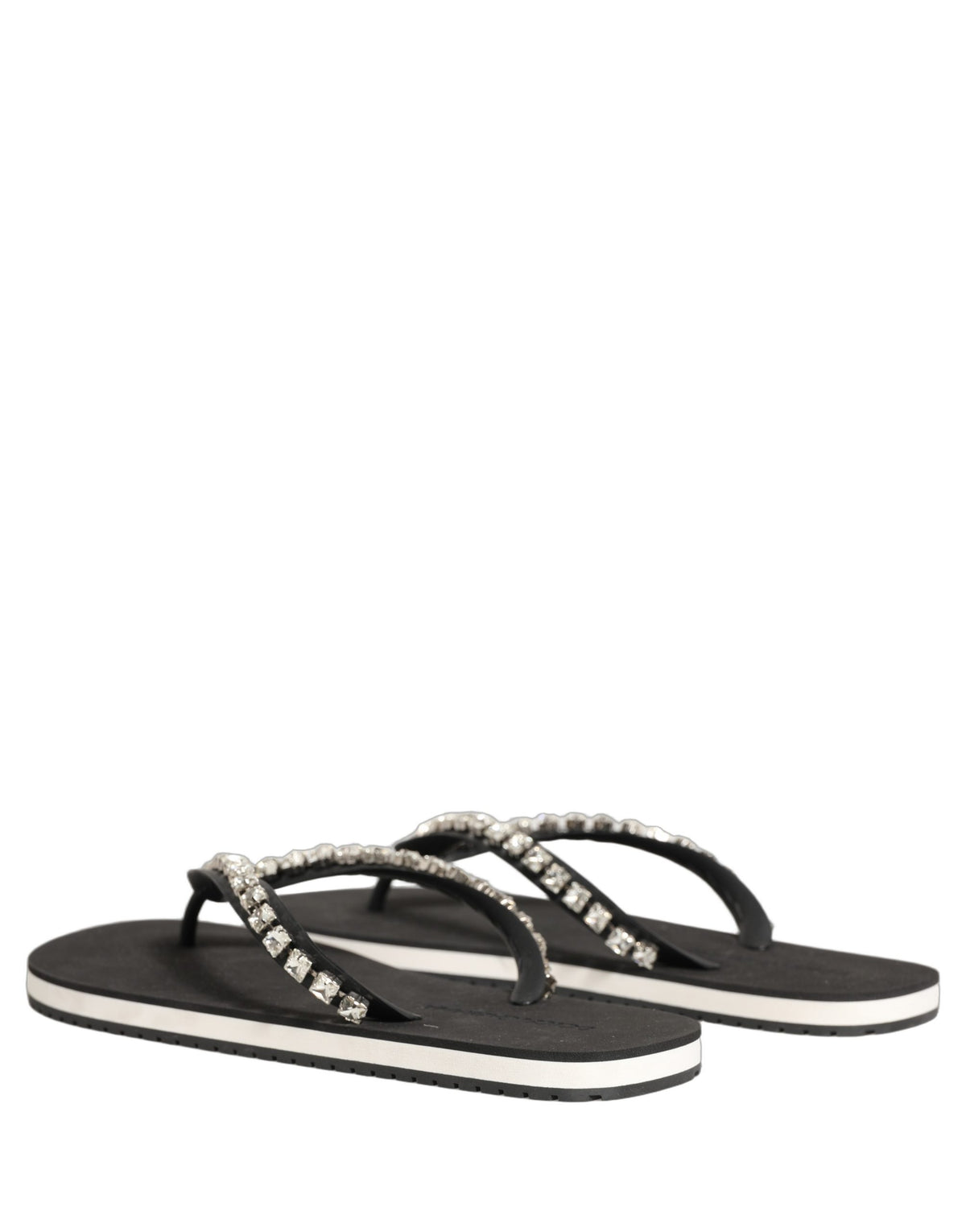 New Dolce & Gabbana Black Embellished Rubber Flip Flops Men Shoes