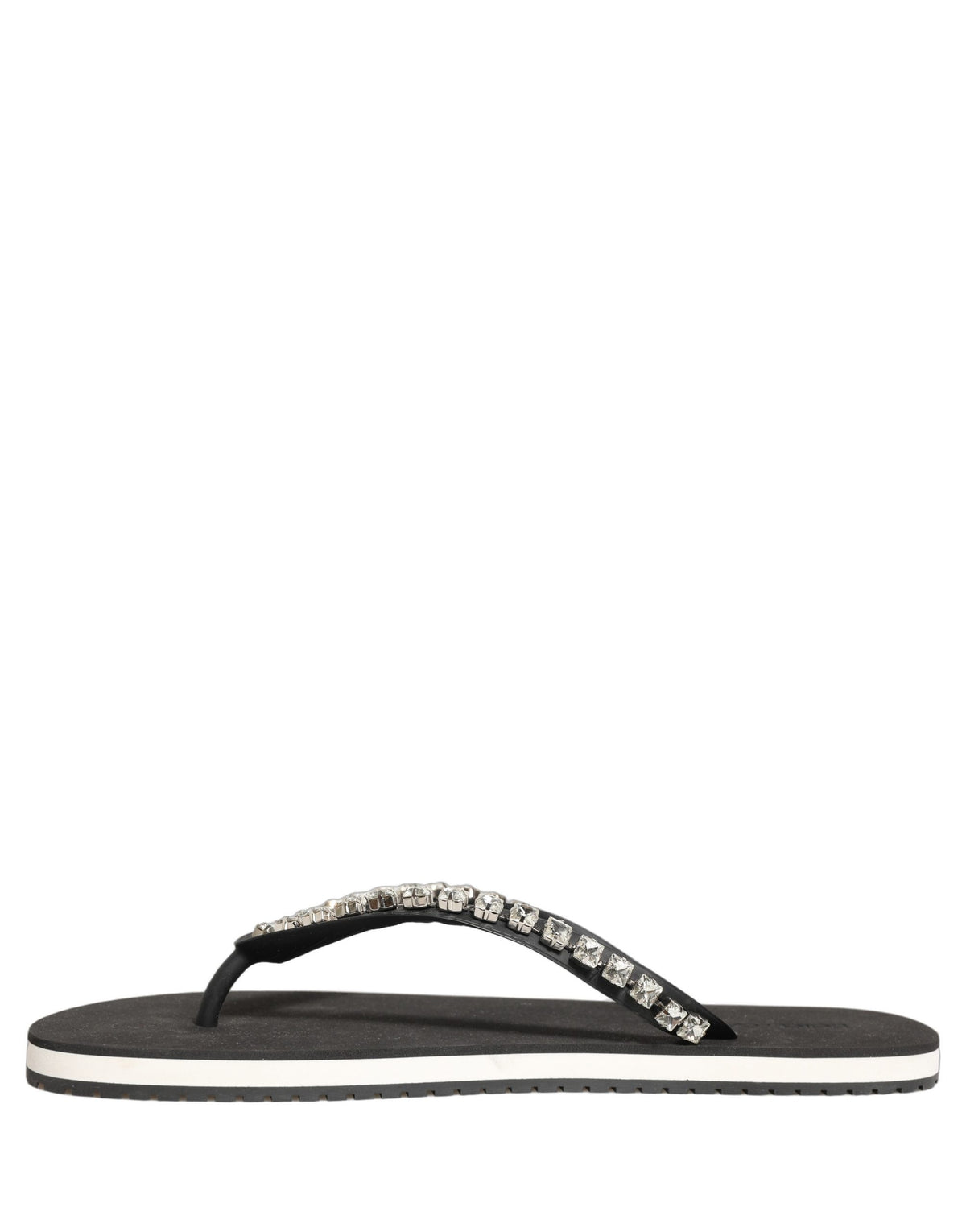 New Dolce & Gabbana Black Embellished Rubber Flip Flops Men Shoes
