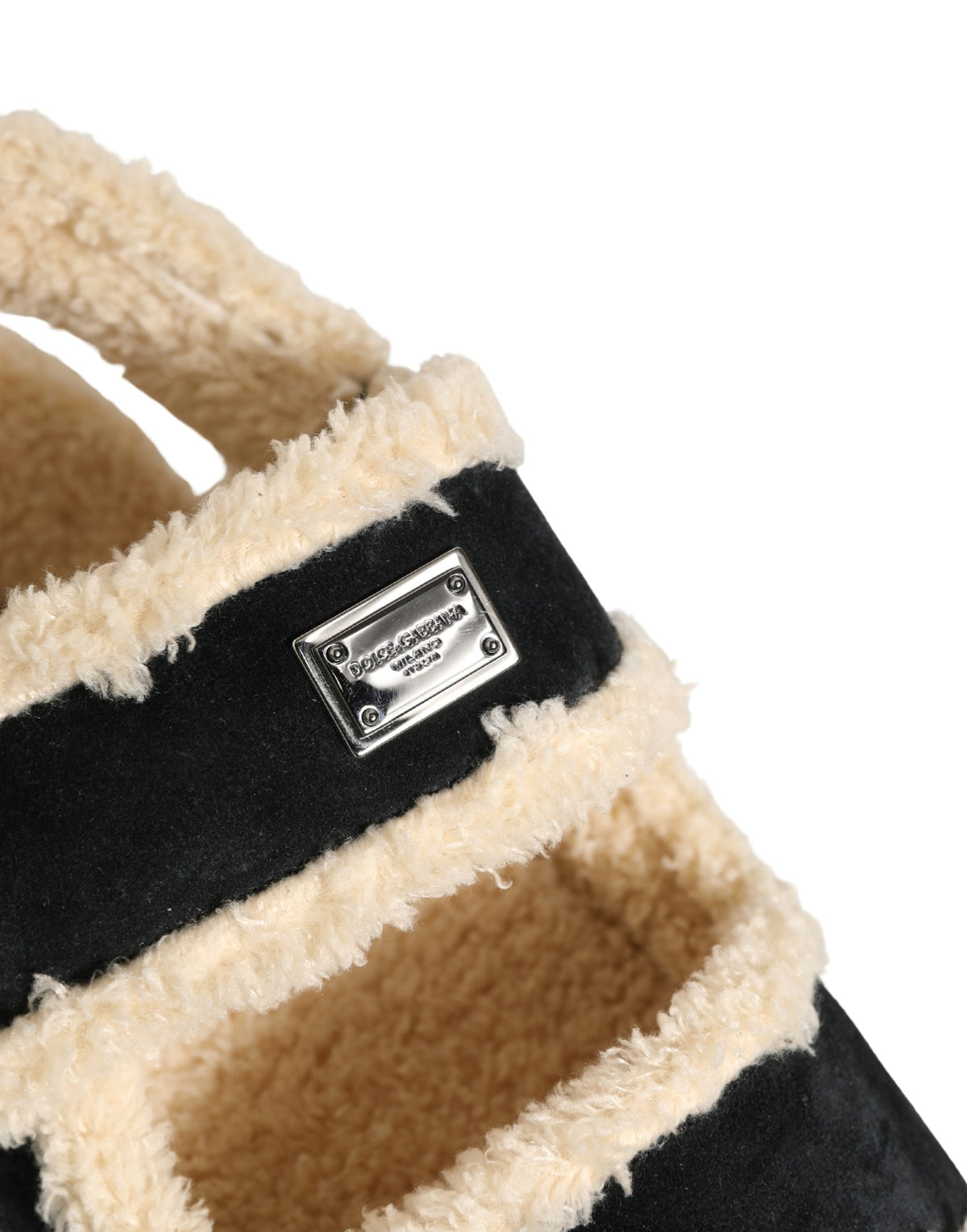 New Dolce & Gabbana Beige Black Faux Fur Flats Men Sandals Shoes