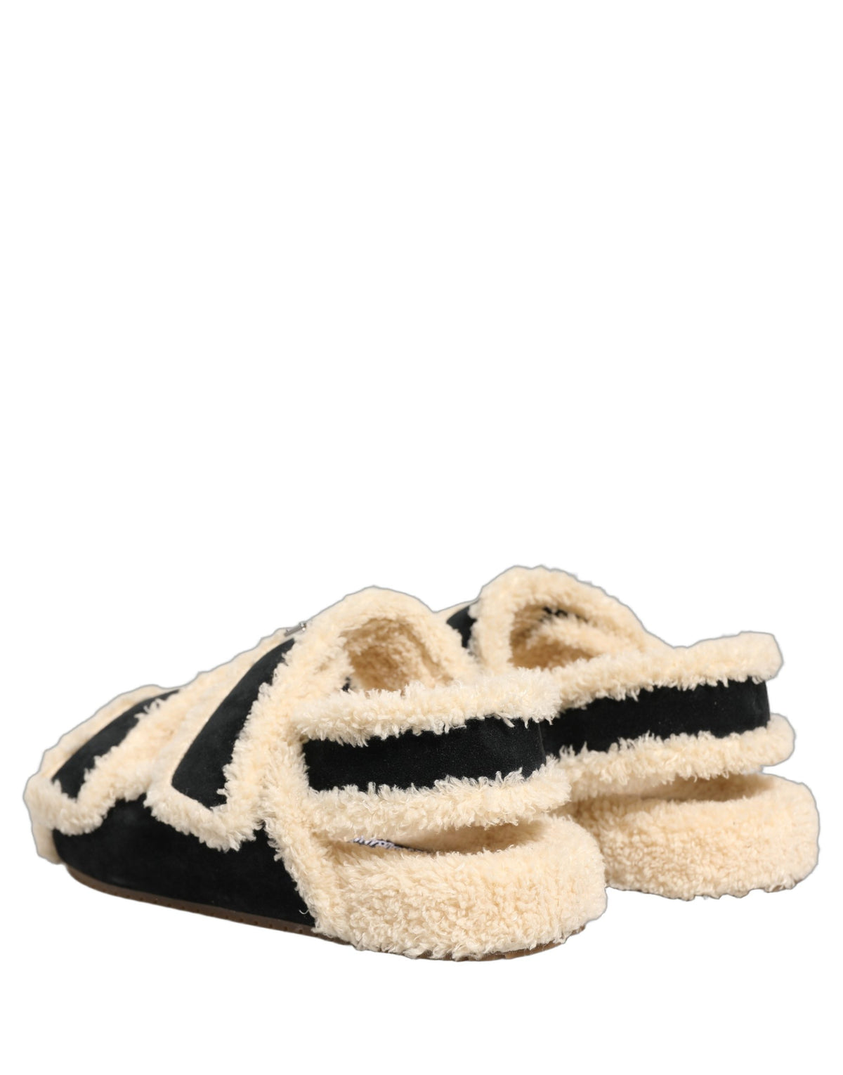 New Dolce & Gabbana Beige Black Faux Fur Flats Men Sandals Shoes